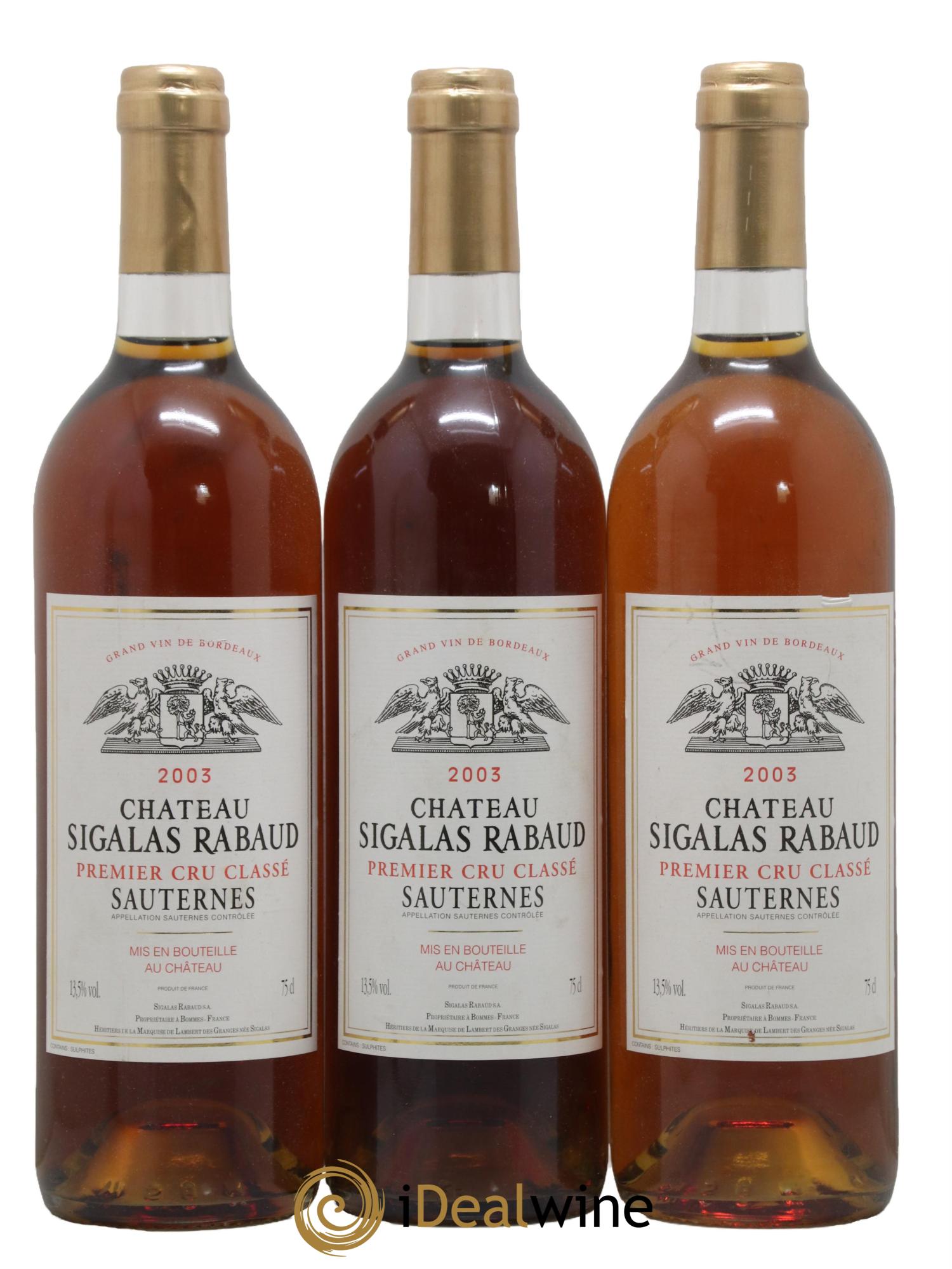 Château Sigalas Rabaud 1er Grand Cru Classé 2003 - Lotto di 3 bottiglie - 0