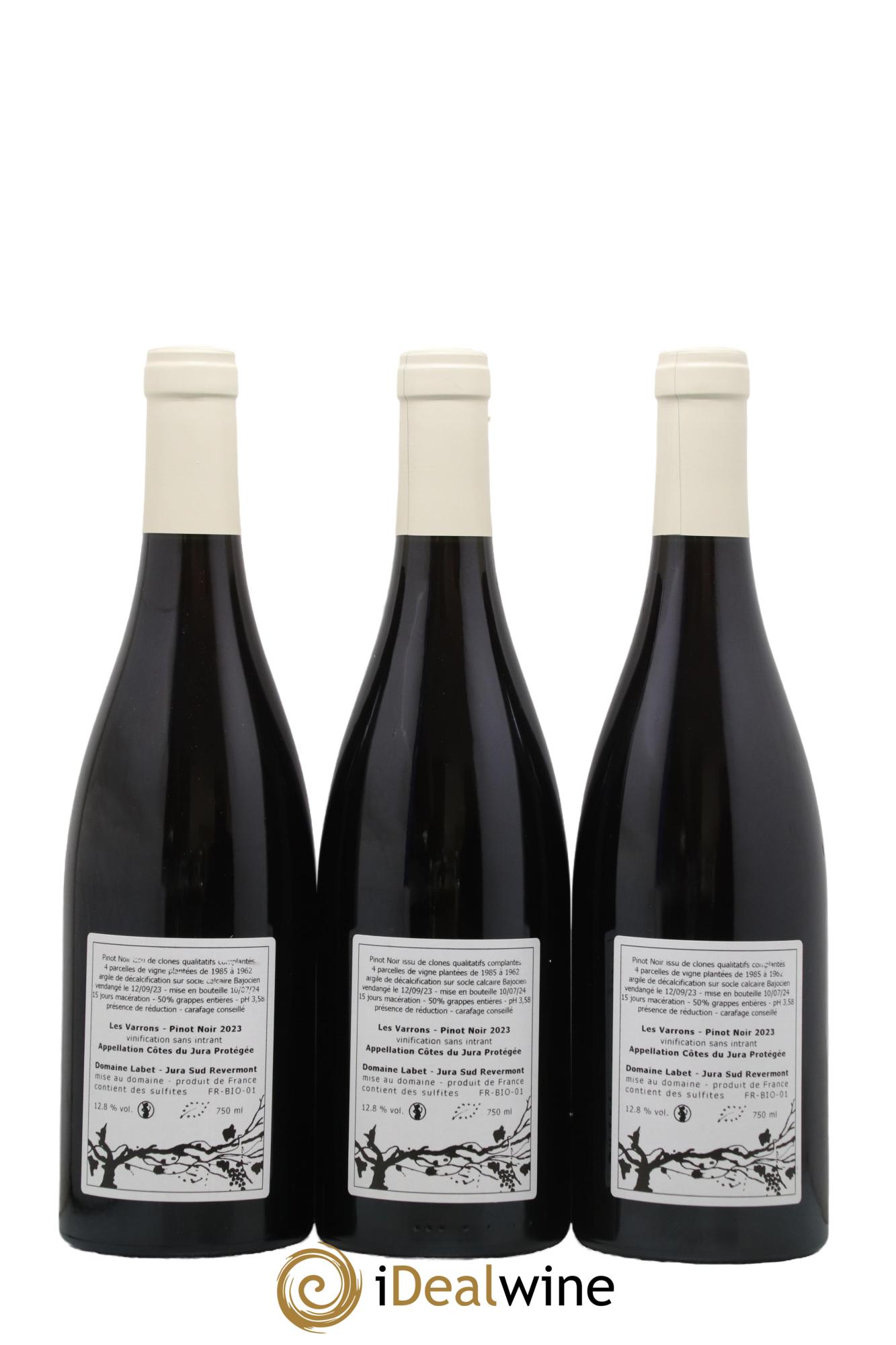 Côtes du Jura Pinot Noir Les Varrons Sélection Massale Romain - Julien - Charline Labet 2023 - Lot de 3 bouteilles - 1