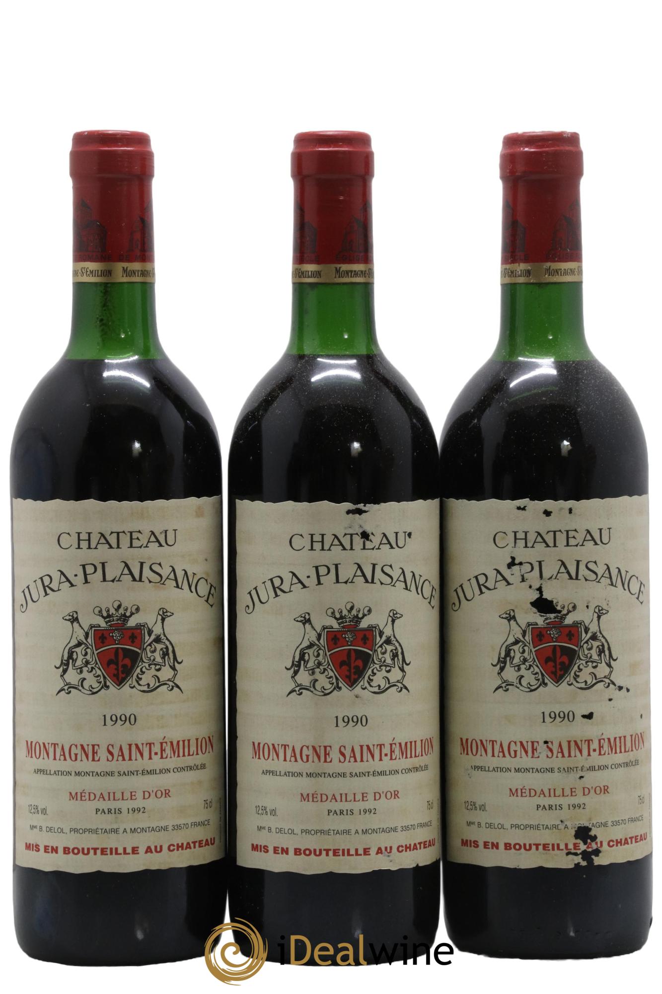 Montagne Saint-Émilion Chateau Jura Plaisance 1990 - Lot de 3 bouteilles - 0