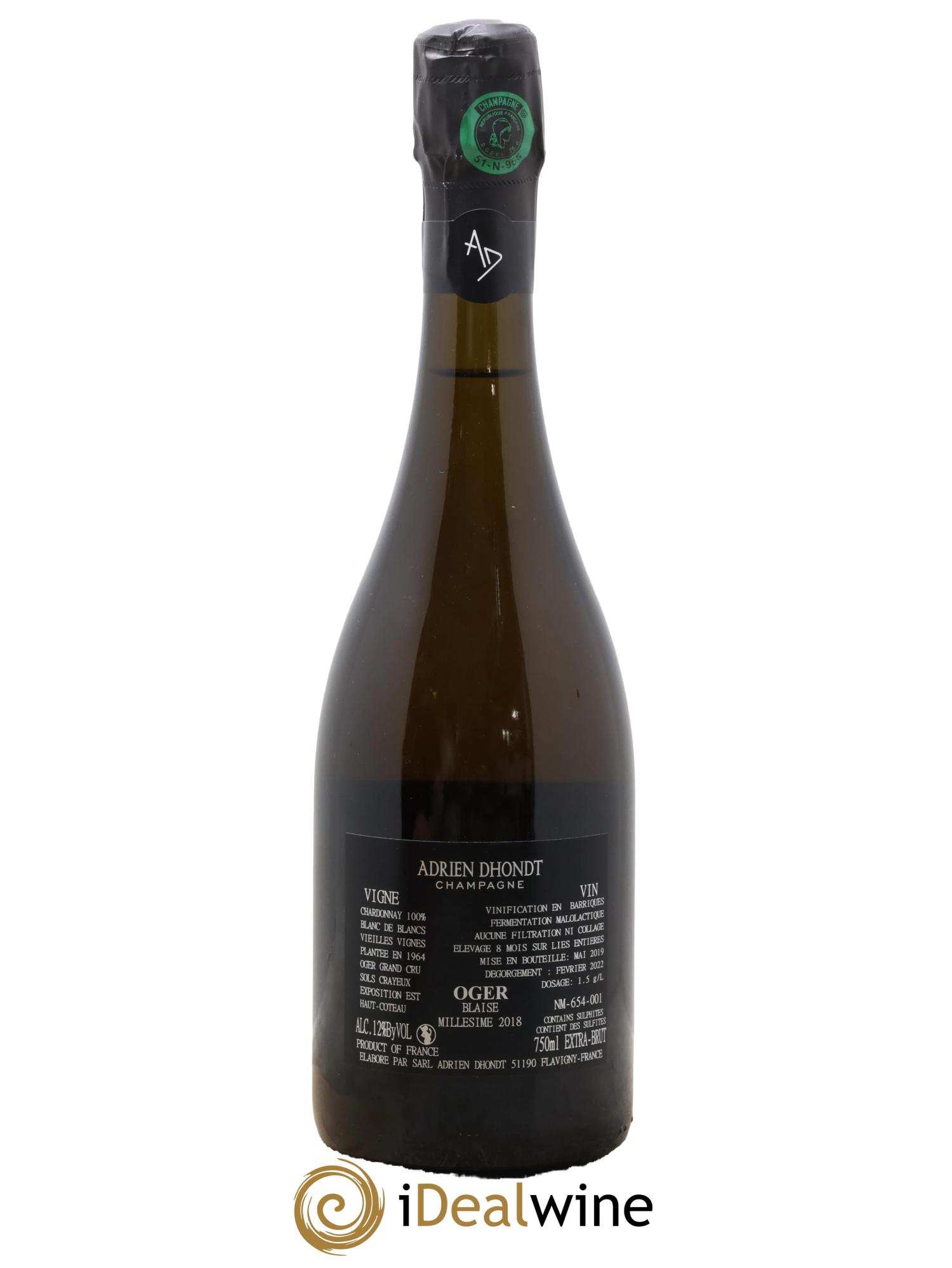 Champagne Grand Cru Blanc de Blancs Extra Brut Vieilles Vignes Blaise Oger Maison Adrien Dhondt 2018 - Lot of 1 bottle - 1