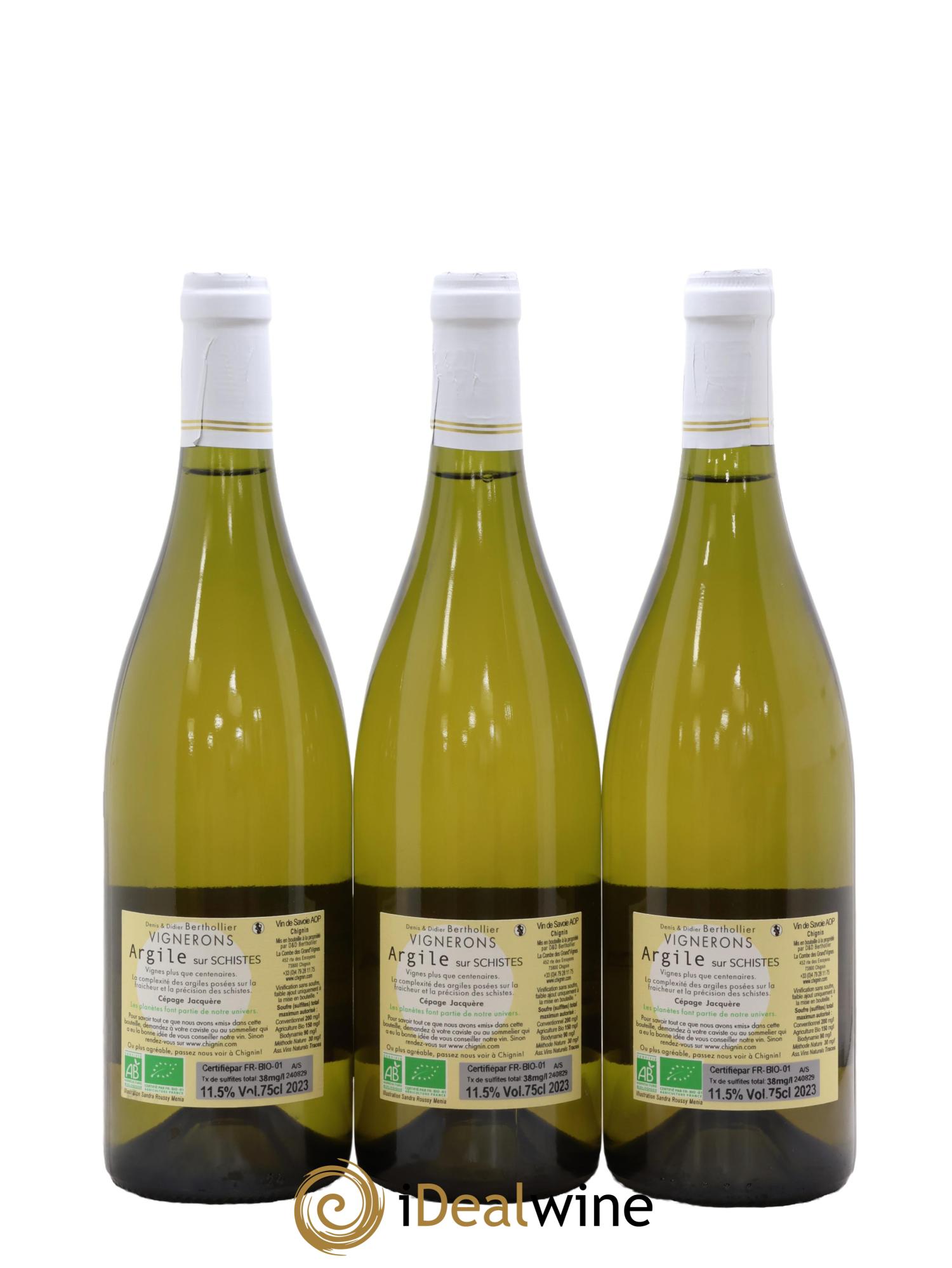 Vin de Savoie Chignin Argiles Sur Schiste Denis & Didier Berthollier 2023 - Lot de 3 bouteilles - 1