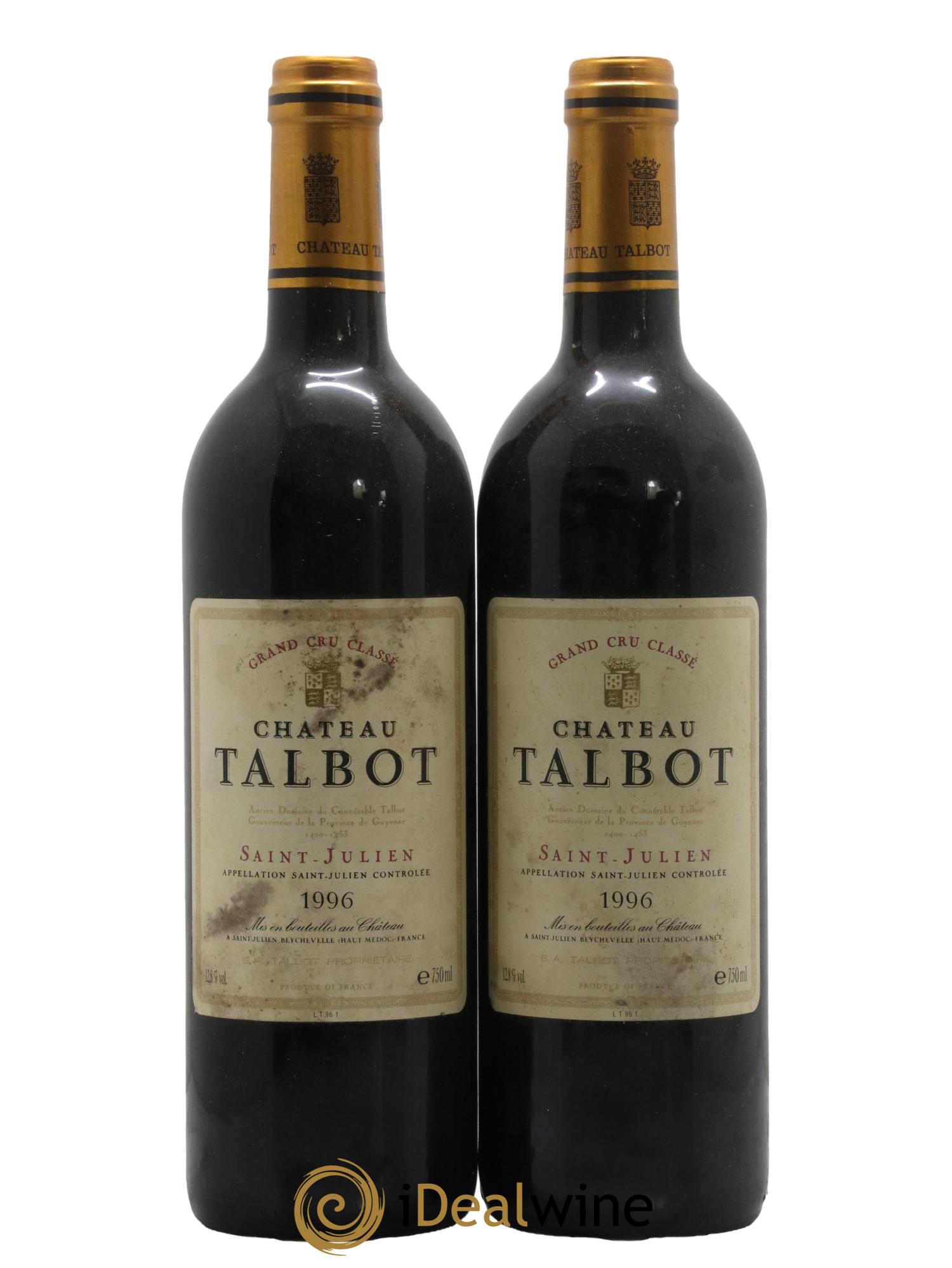 Château Talbot 4ème Grand Cru Classé 1996 - Lot de 2 bouteilles - 0