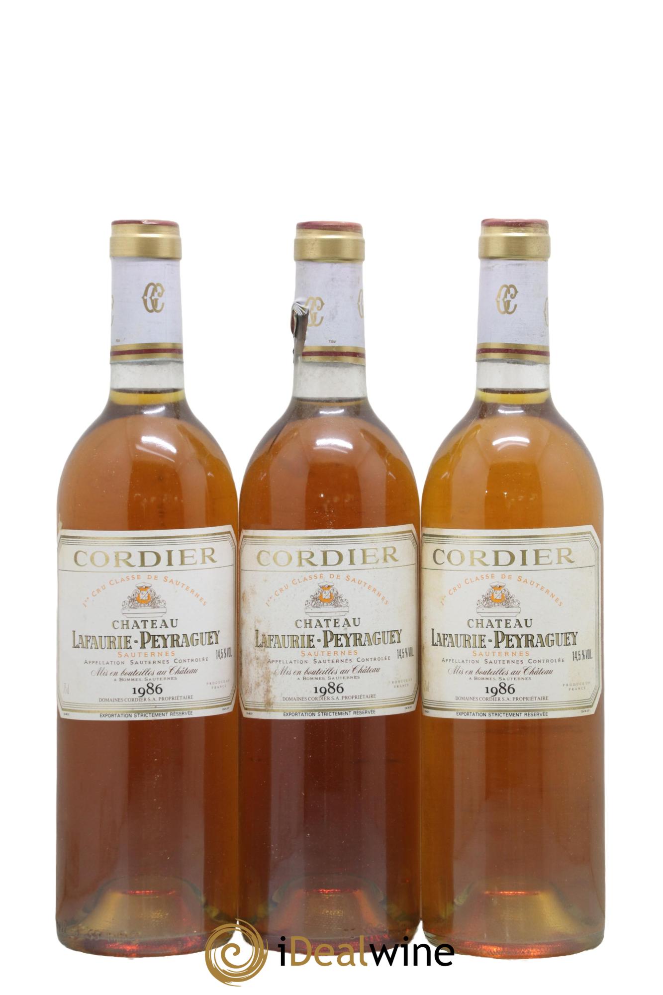 Château Lafaurie-Peyraguey 1er Grand Cru Classé 1986 - Lot de 3 bouteilles - 0