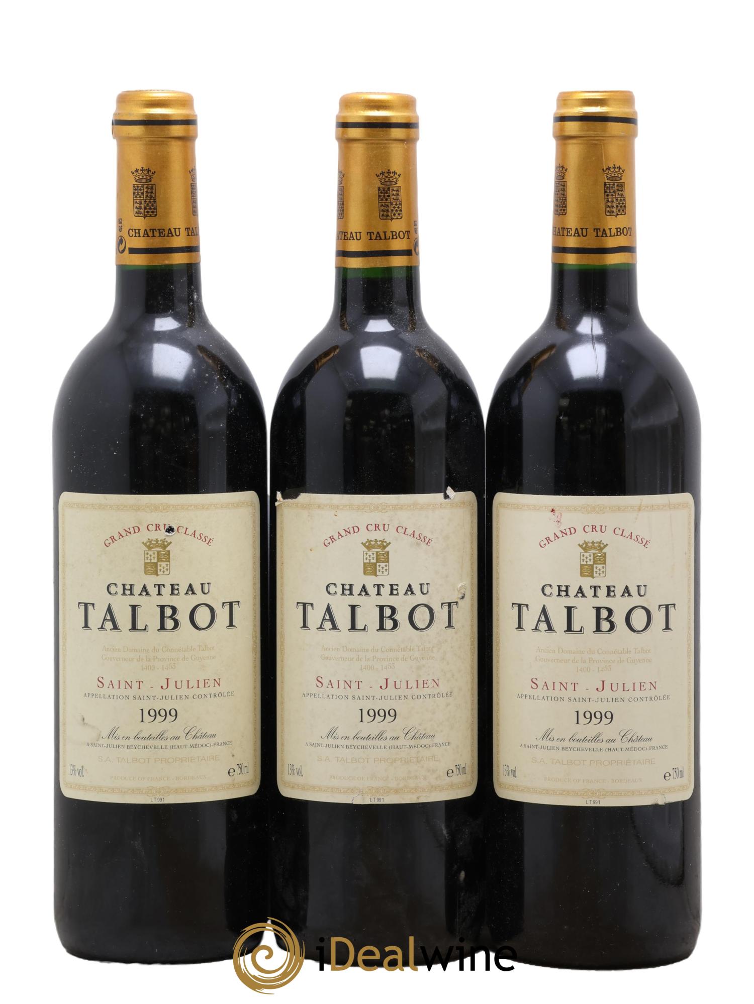 Château Talbot 4ème Grand Cru Classé 1999 - Lotto di 3 bottiglie - 0