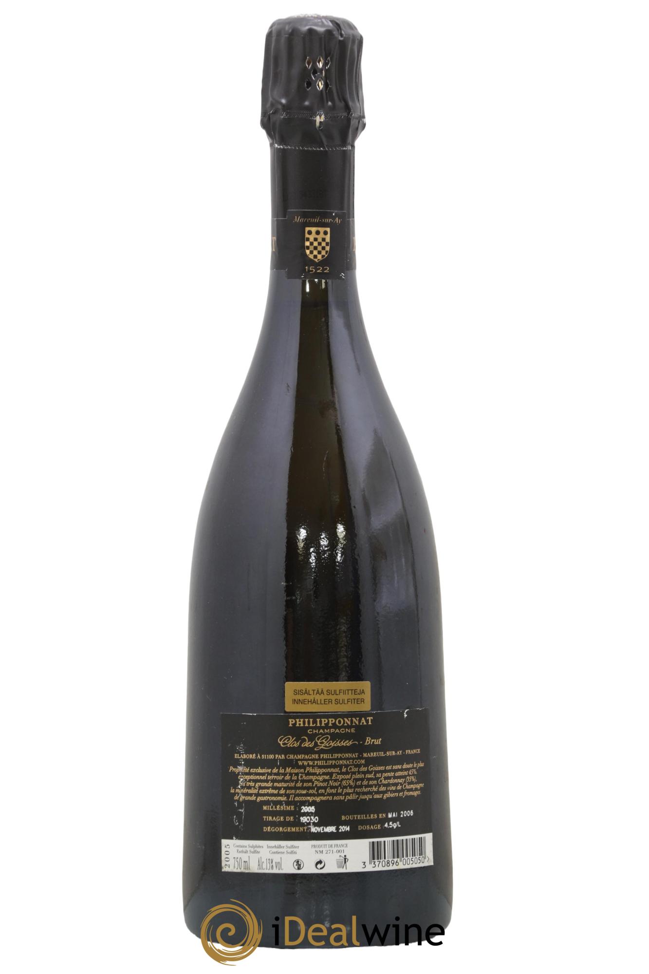 Clos des Goisses Philipponnat 2005 - Lot of 1 bottle - 1