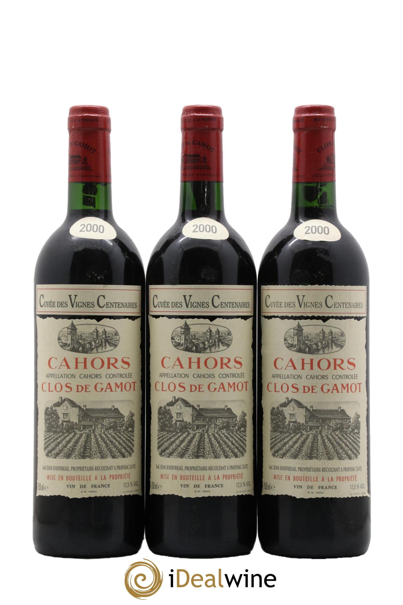 Cahors Clos de Gamot Cuvée des Vignes Centenaires 2000 - Lot de 3 bouteilles - 0