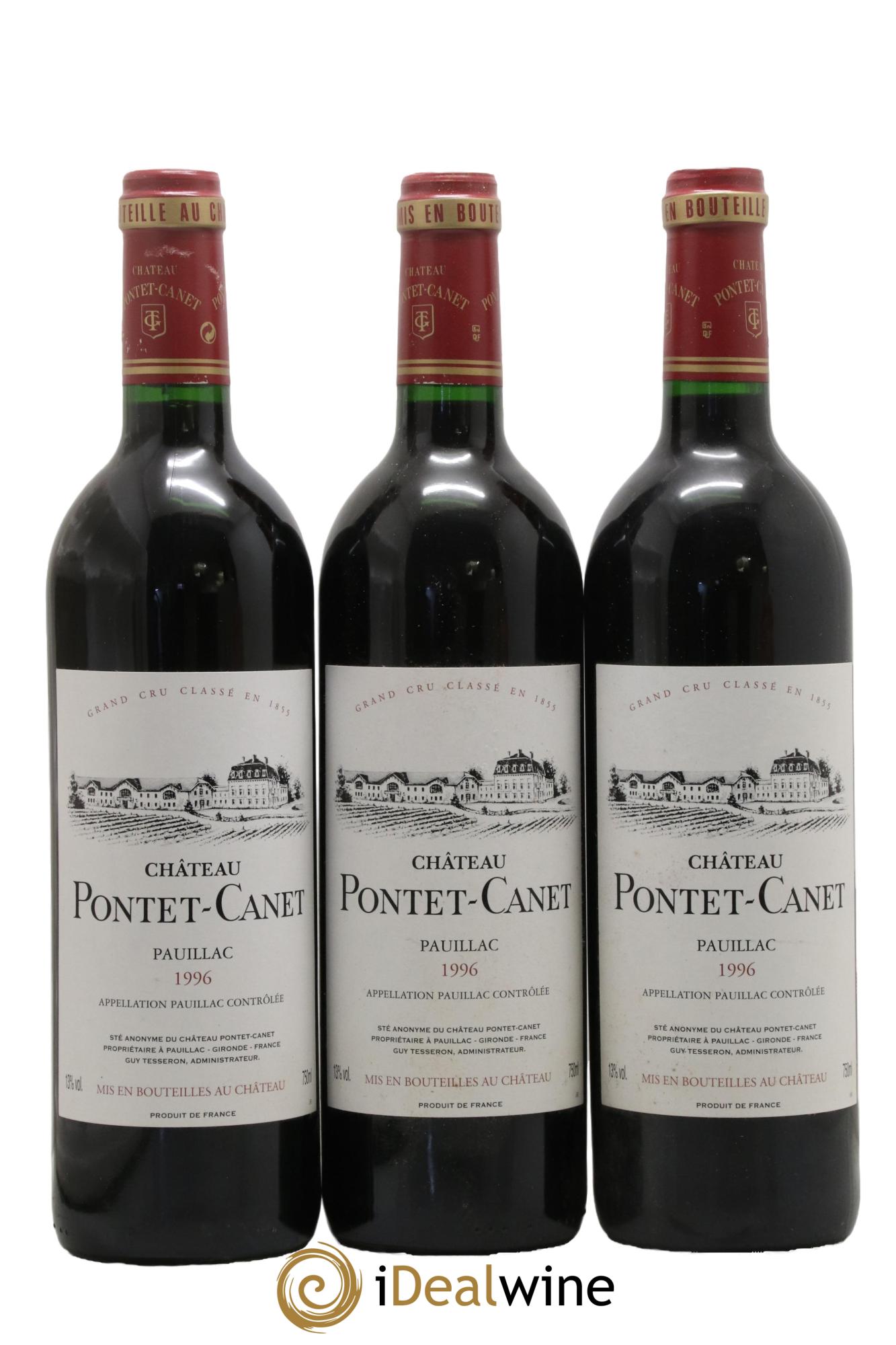 Château Pontet Canet 5ème Grand Cru Classé 1996 - Lot de 3 bouteilles - 0