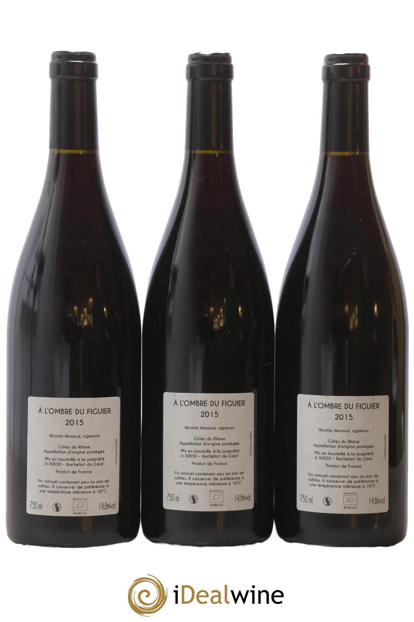 Vin de France A l'ombre du figuier Clos des Grillons  2015 - Lot of 3 bottles - 1