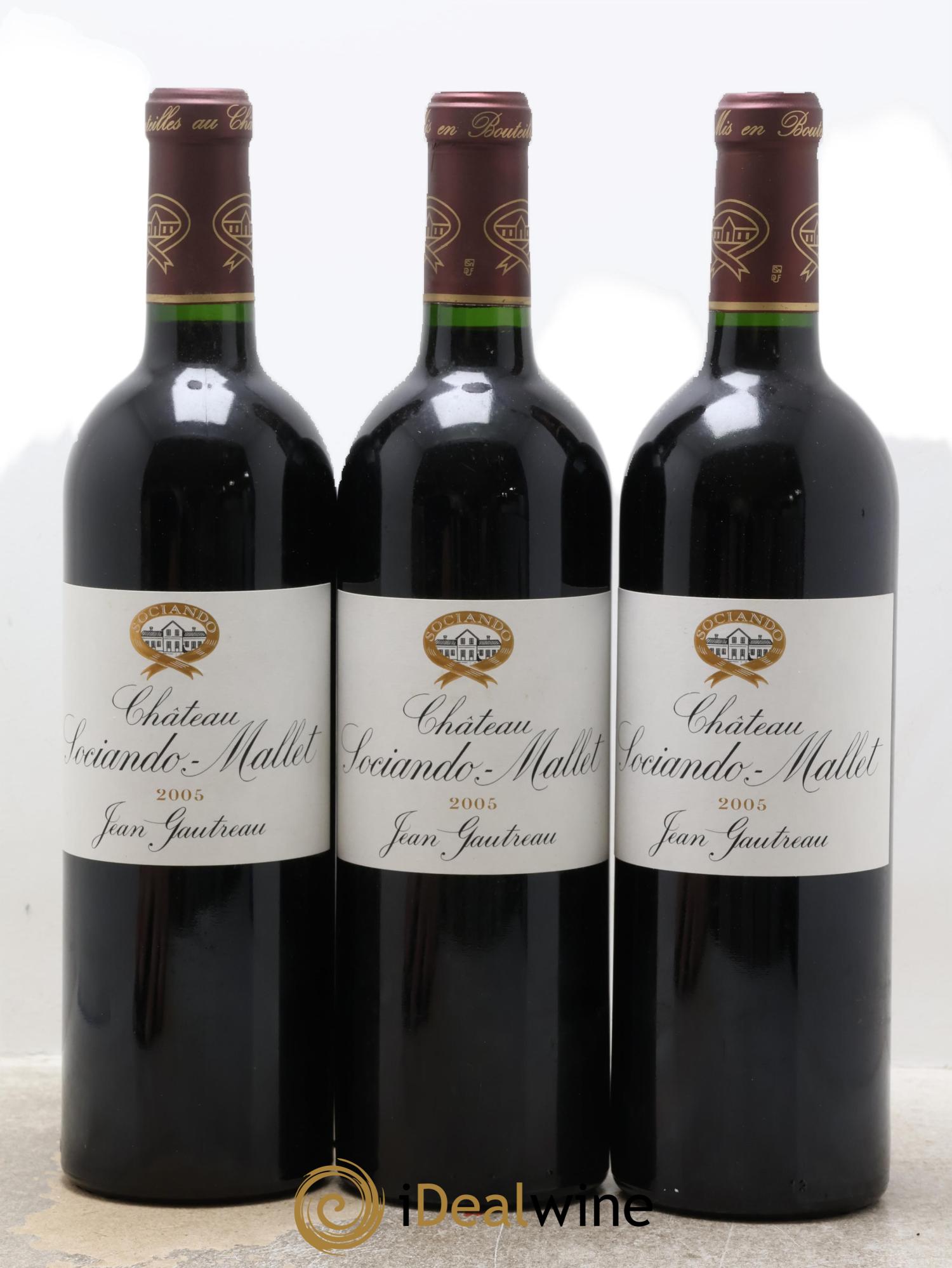 Château Sociando Mallet 2005 - Lotto di 3 bottiglie - 0