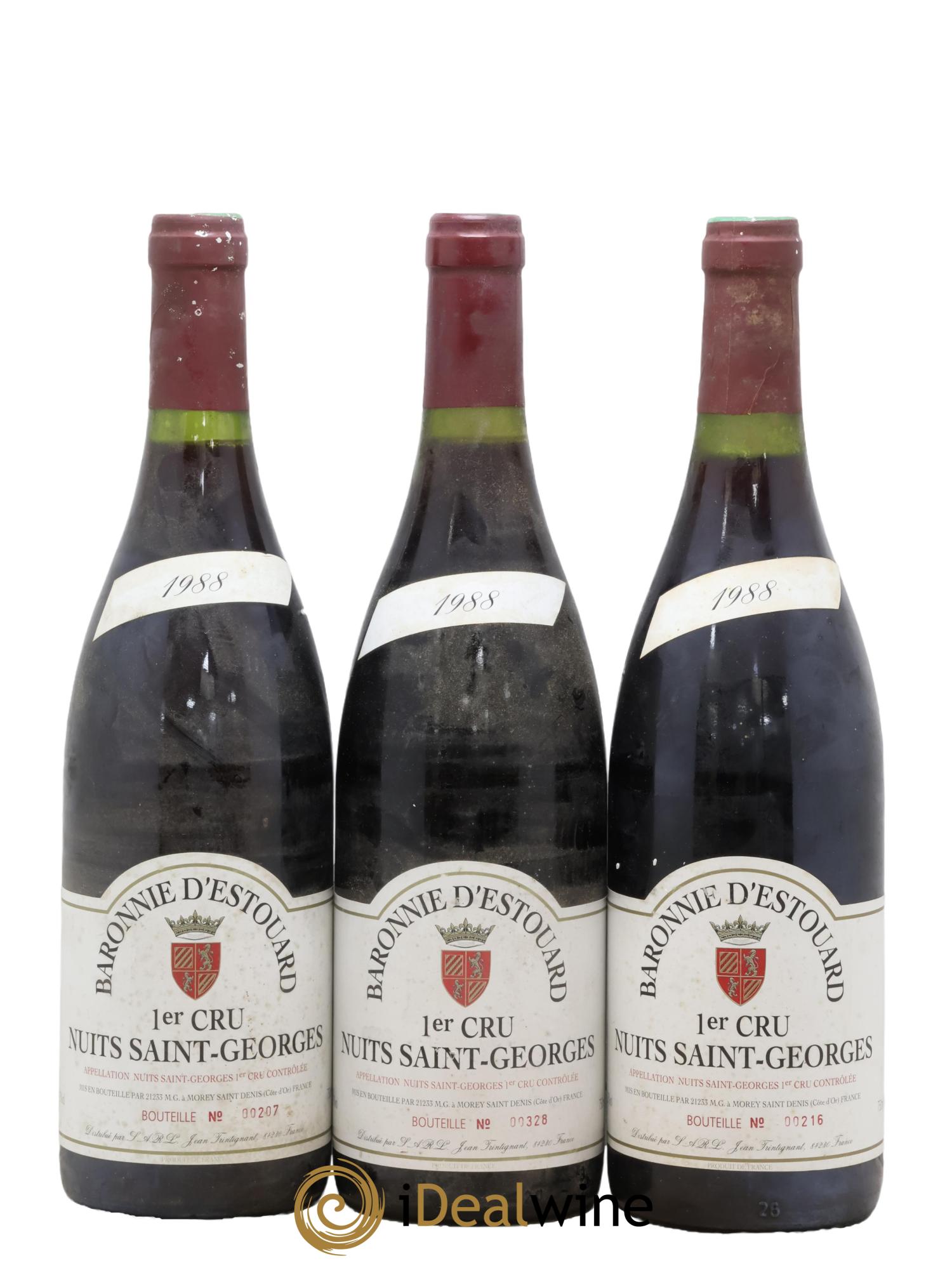 Nuits-Saint-Georges 1er Cru Baronnie D'Estouard 1988 - Lot de 3 bouteilles - 0