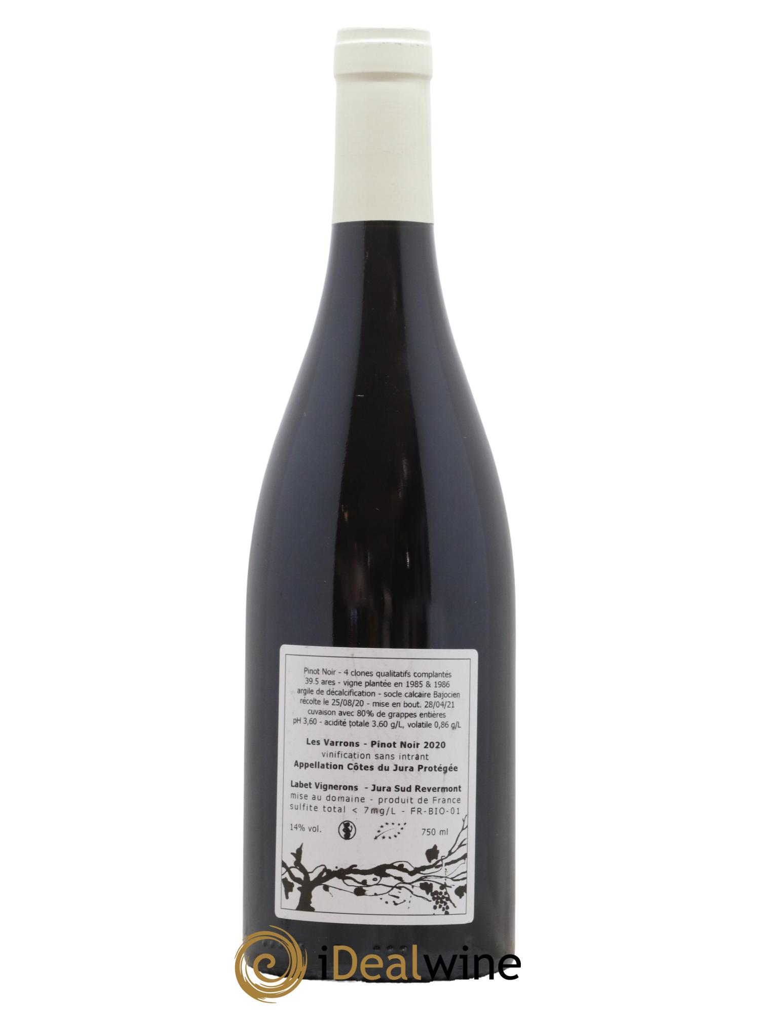 Côtes du Jura Pinot Noir Les Varrons Sélection Massale Romain - Julien - Charline Labet 2020 - Lot de 1 bouteille - 1