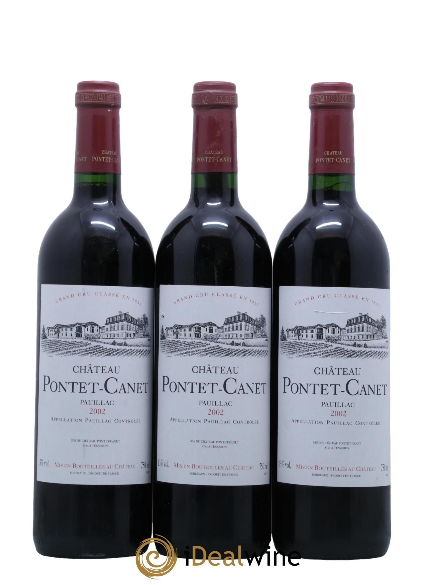 Château Pontet Canet 5ème Grand Cru Classé 2002 - Lot de 3 bouteilles - 0