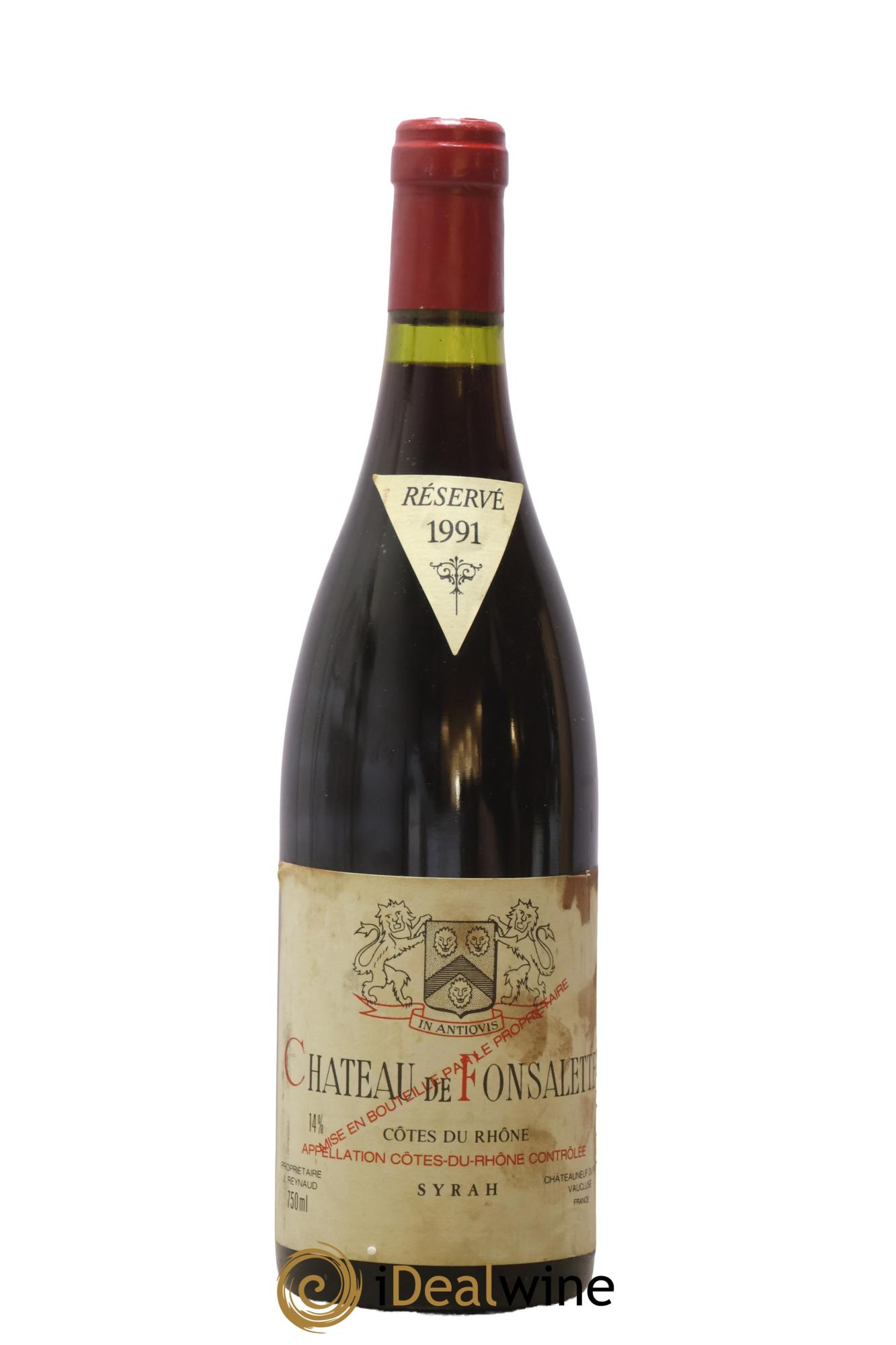 Côtes-du-Rhône Cuvée Syrah Château de Fonsalette 1991 - Lot de 1 bouteille - 0