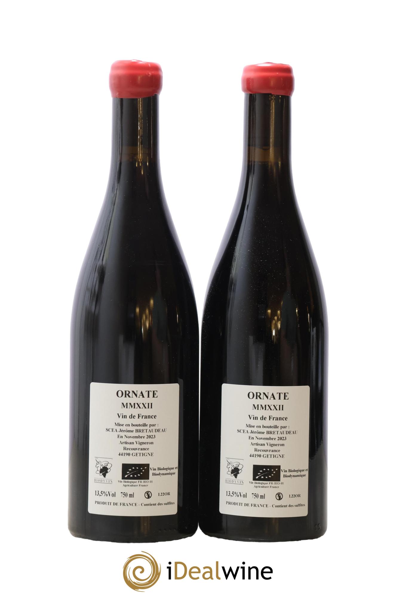 Vin de France Merlot Ornaté Jérôme Bretaudeau - Domaine de Bellevue Gorges Ornaté Jérôme Bretaudeau 2022 - Lotto di 2 bottiglie - 1