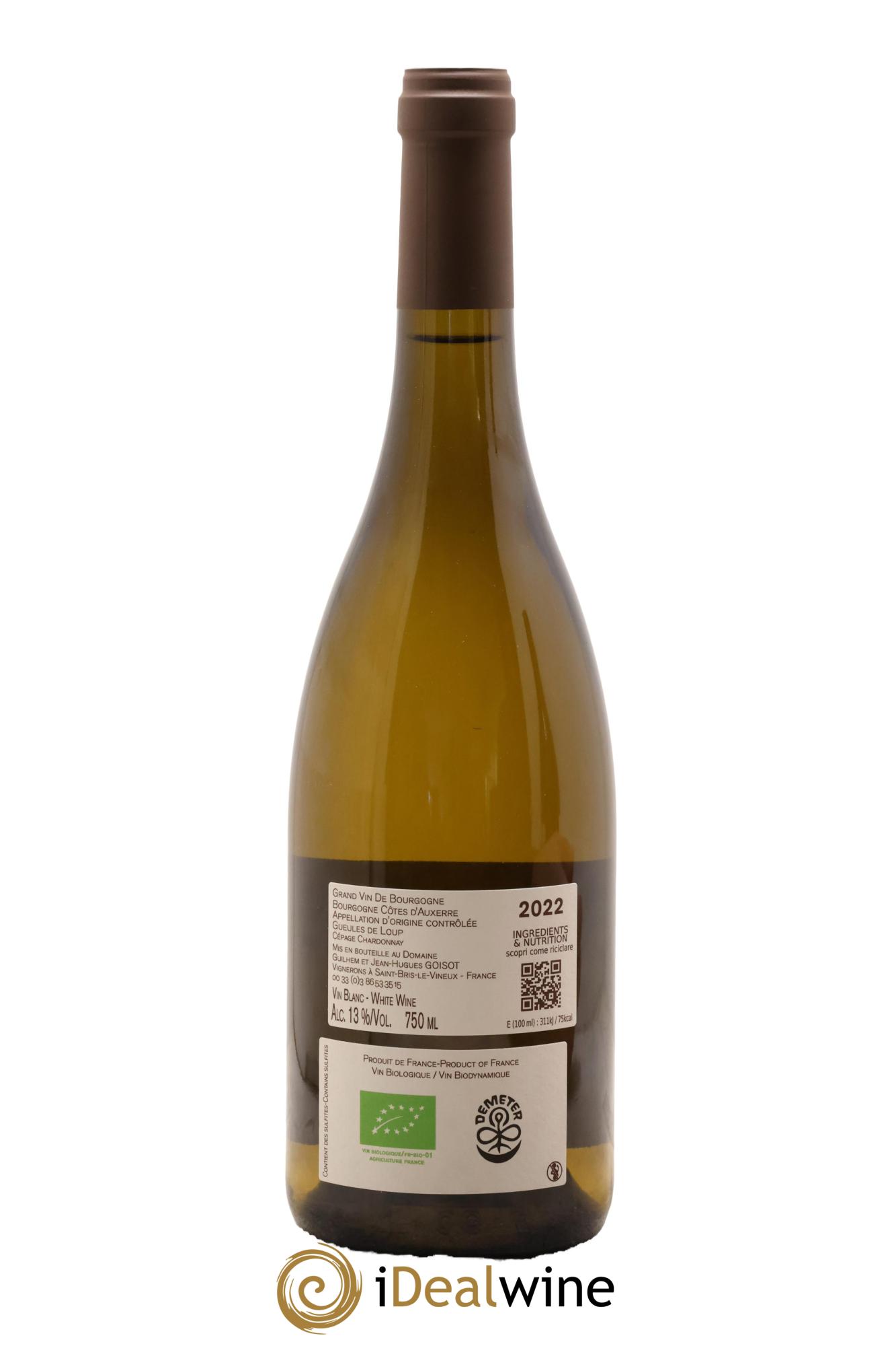 Bourgogne Côtes d'Auxerre Gueules de Loup Goisot 2022 - Lot de 1 bouteille - 1