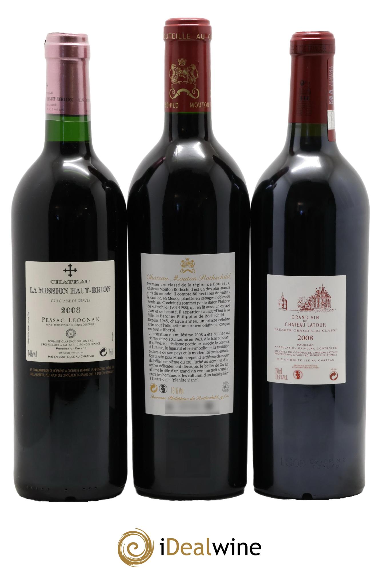 Caisse Duclot Petrus - Lafitte - Margaux - Mouton Rothschild - Latour - Haut Brion - Mission Haut Brion - Cheval Blanc - Yquem 2008 - Lot of 9 bottles - 2