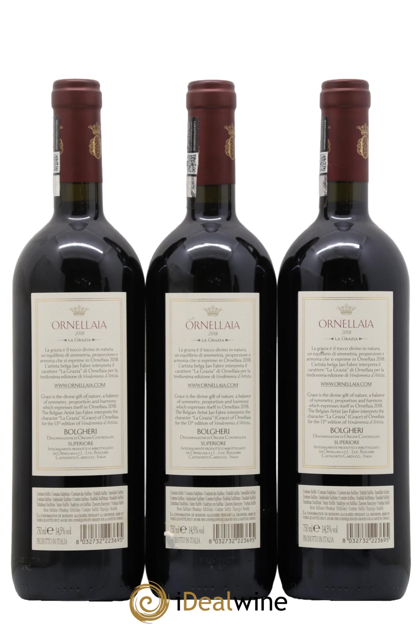 Bolgheri DOC Superiore Ornellaia Tenuta Dell'Ornellaia - Frescobaldi 2018 - Lot de 3 bouteilles - 1