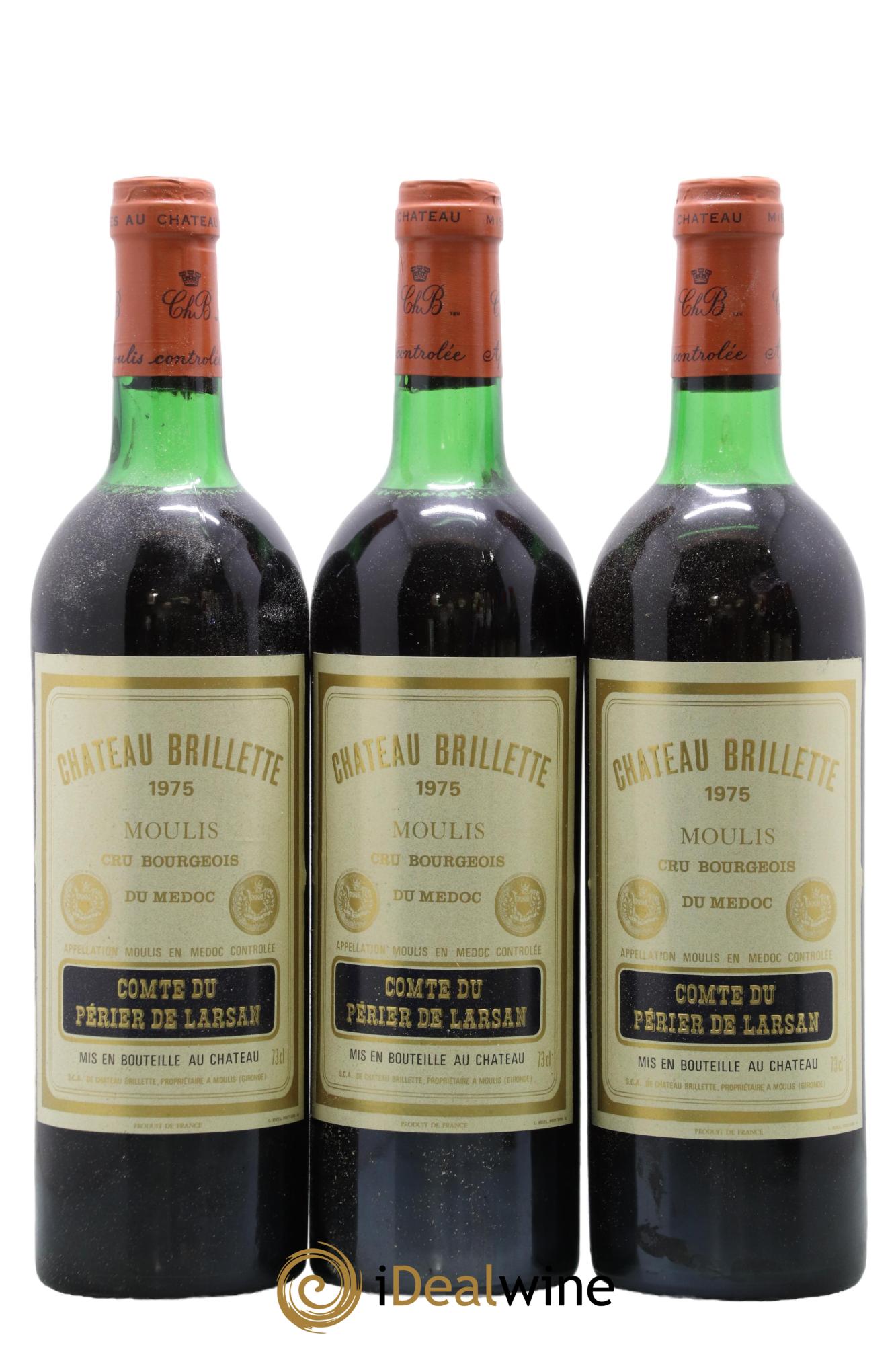 Château Brillette Cru Bourgeois 1975 - Lot de 3 bouteilles - 0