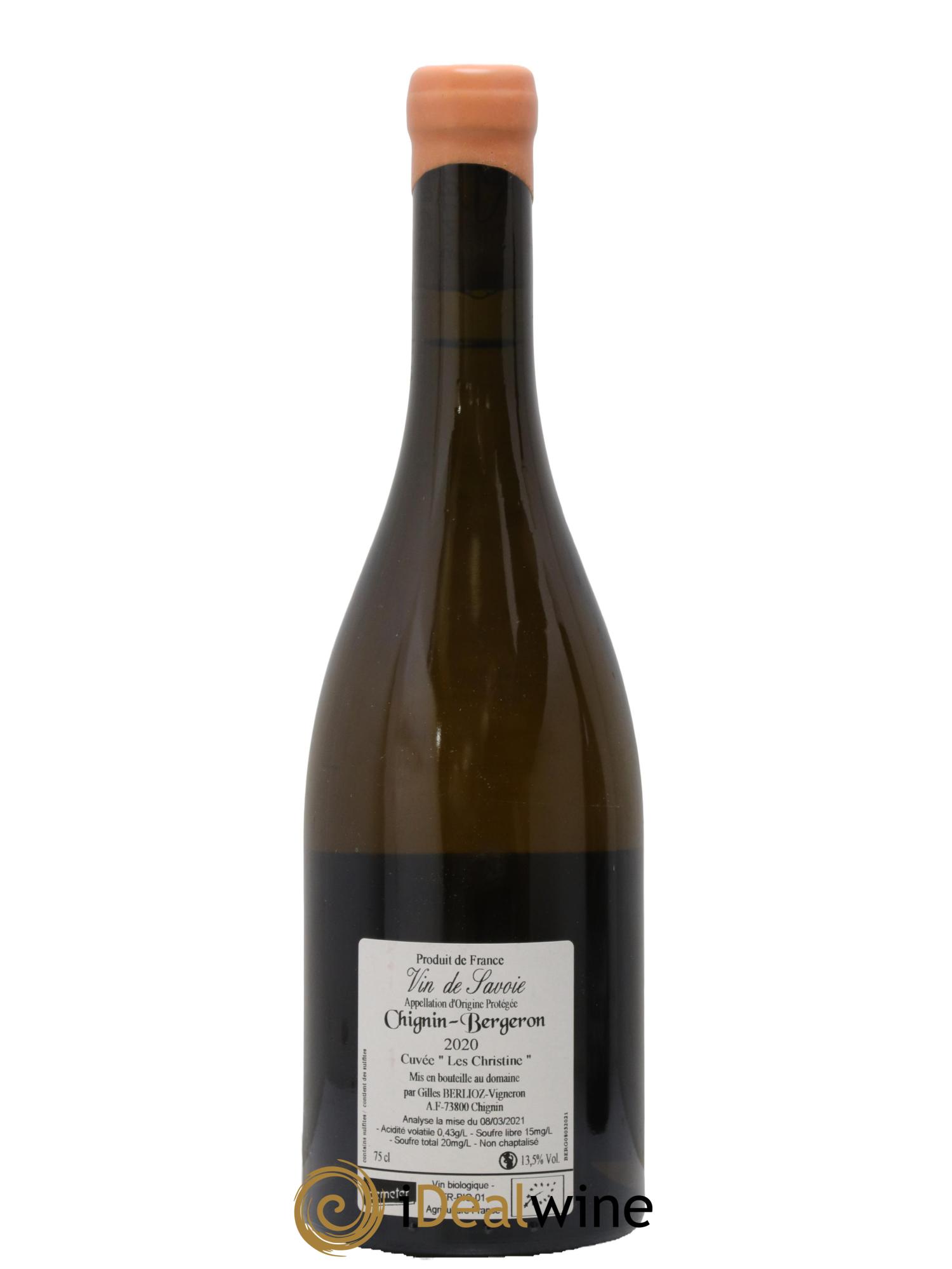 Vin de Savoie Chignin-Bergeron Les Christine Gilles Berlioz 2020 - Posten von 1 Flasche - 1