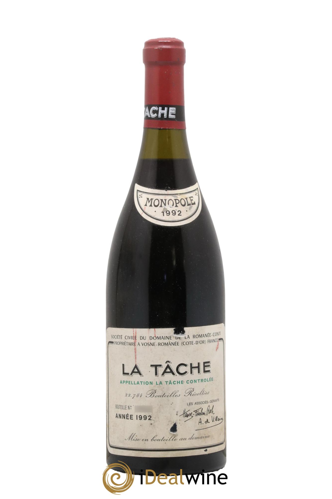 La Tâche Grand Cru Domaine de la Romanée-Conti 1992 - Lot de 1 bouteille - 0