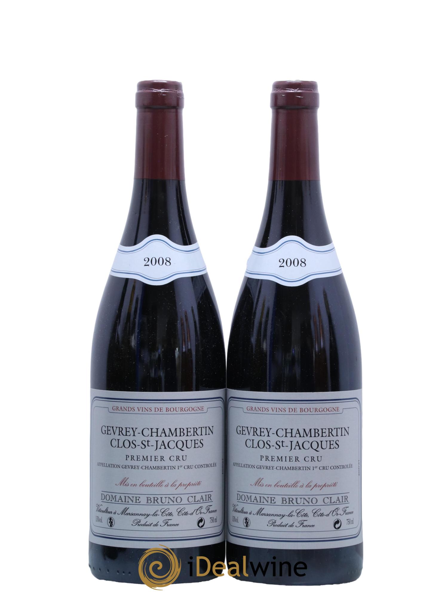 Gevrey-Chambertin 1er Cru Clos Saint-Jacques Bruno Clair (Domaine) 2008 - Lot de 2 bouteilles - 0