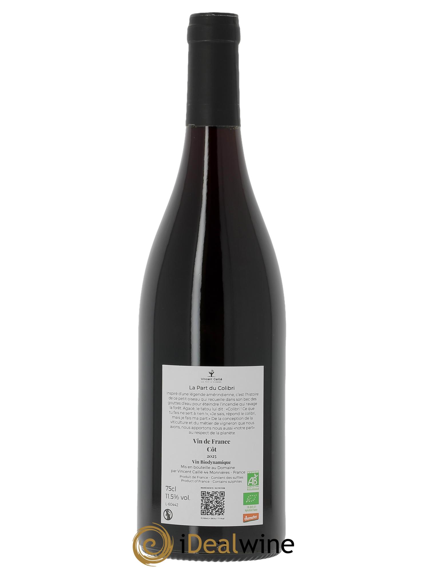 Vin de France La Part du Colibri Côt Le Fay d'Homme 2025 - Lot de 1 bouteille - 1