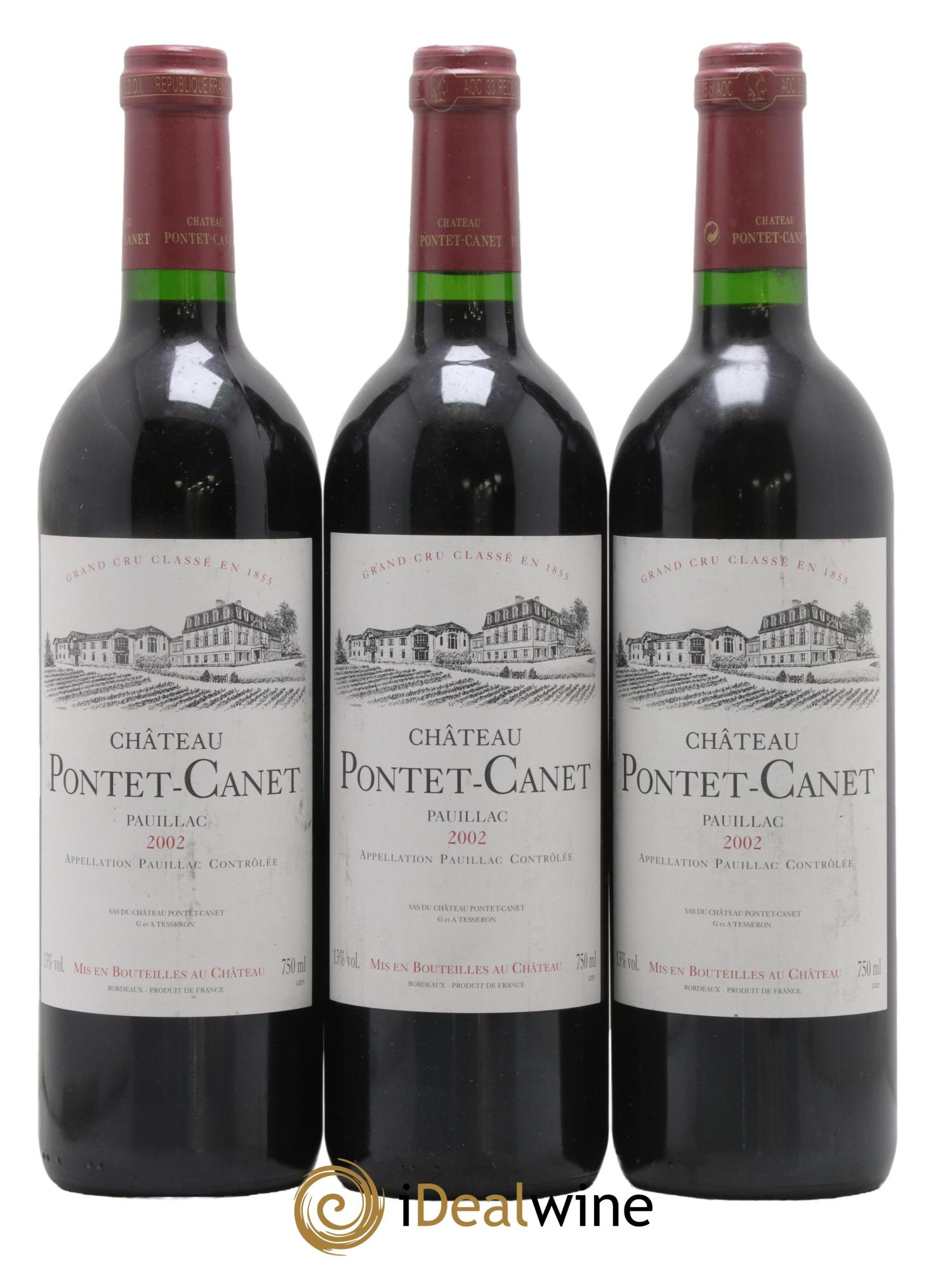 Château Pontet Canet 5ème Grand Cru Classé 2002 - Lotto di 3 bottiglie - 0