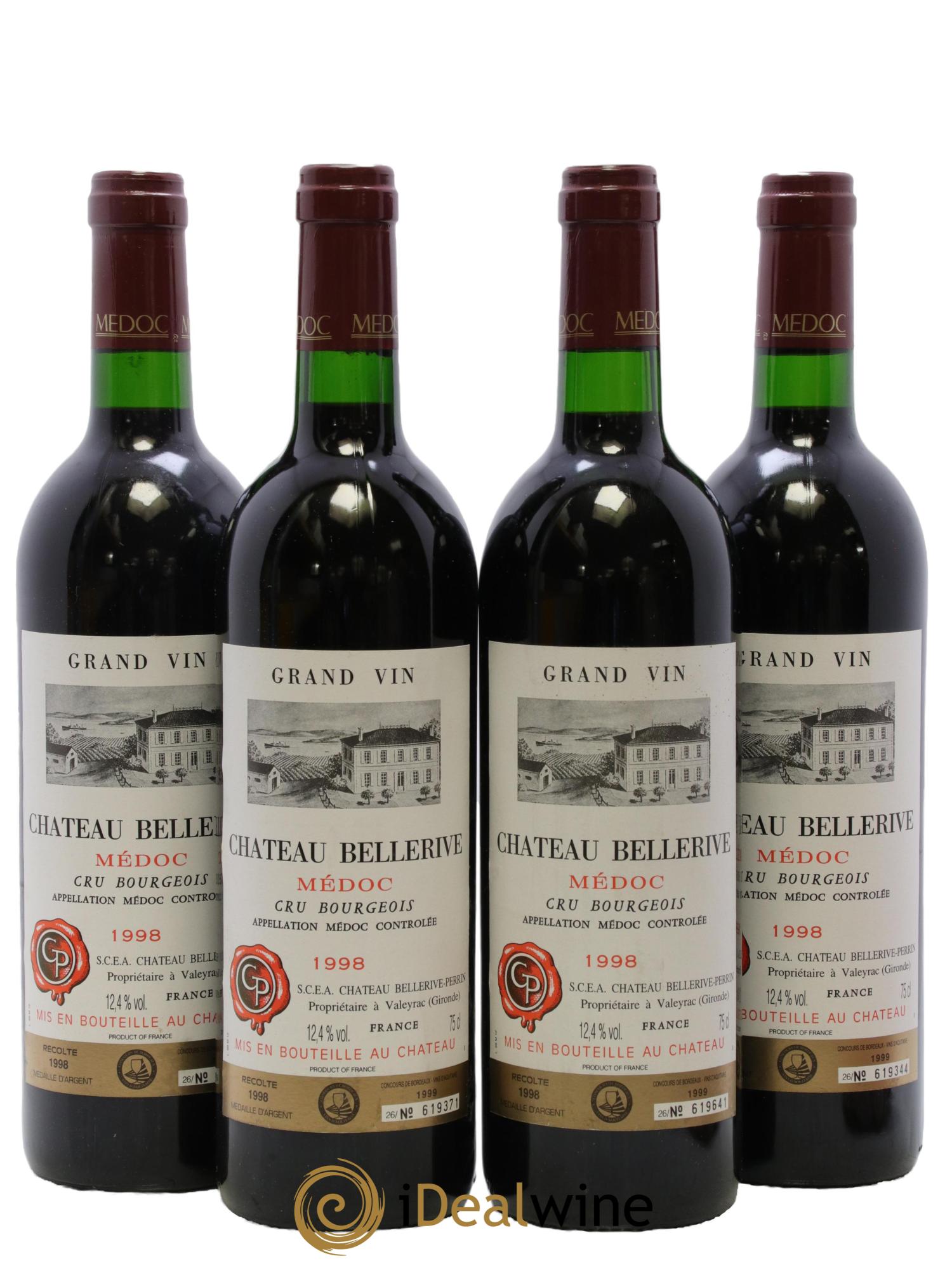 Château Bellerive Cru Bourgeois 1998 - Lot de 4 bouteilles - 0