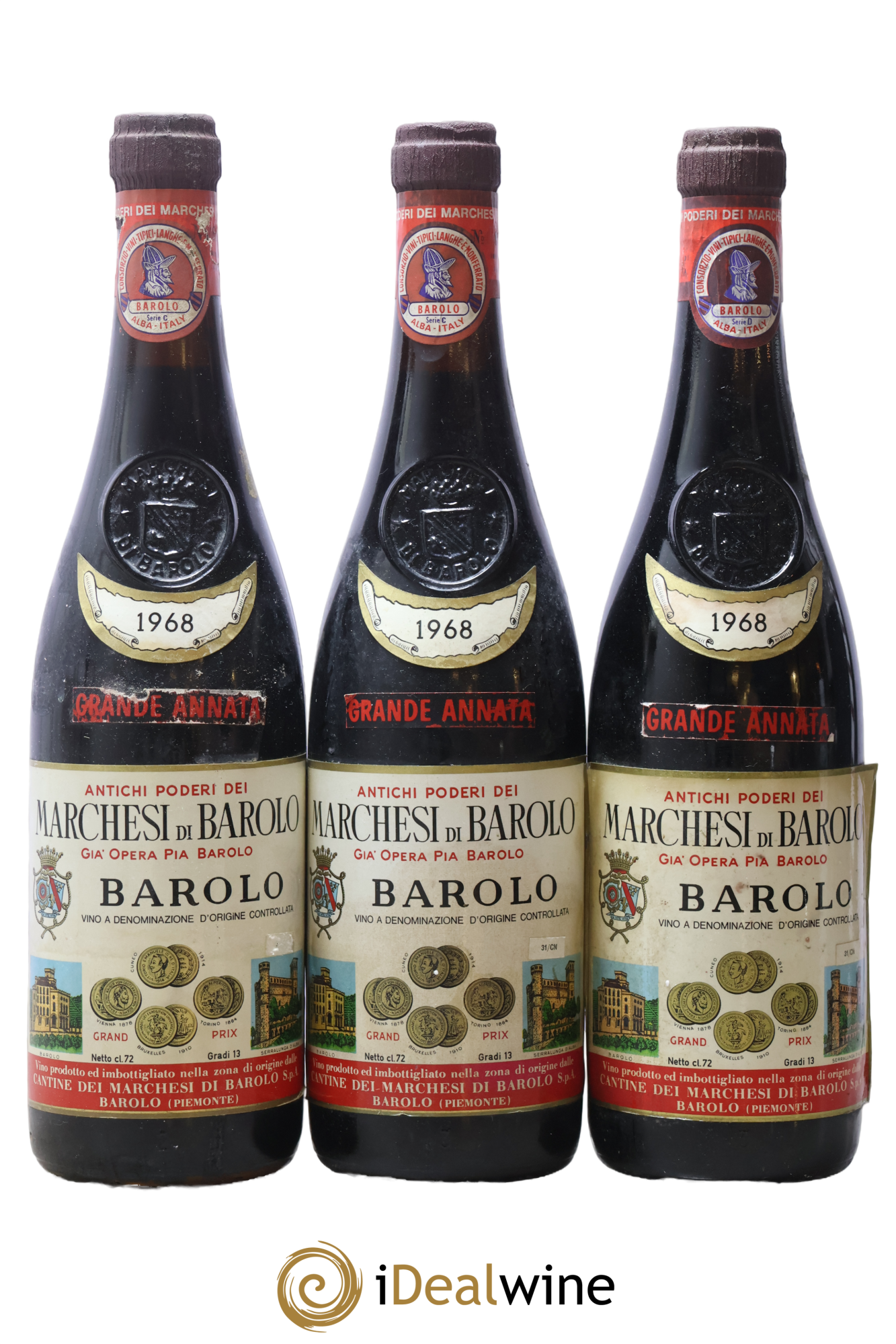 Barolo DOC Grande Annata Marchesi Di Barolo 1968 - Lot de 3 bouteilles - 0