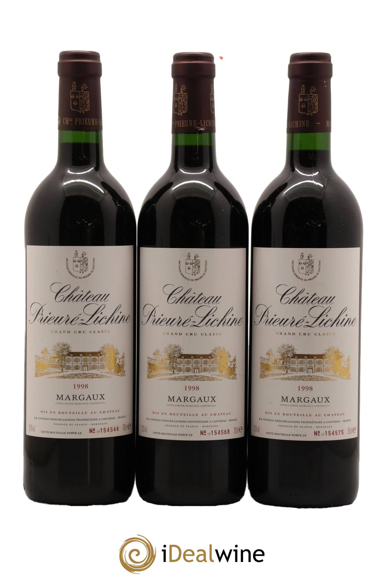Château Prieuré Lichine 4ème Grand Cru Classé 1998 - Lot de 3 bouteilles - 0