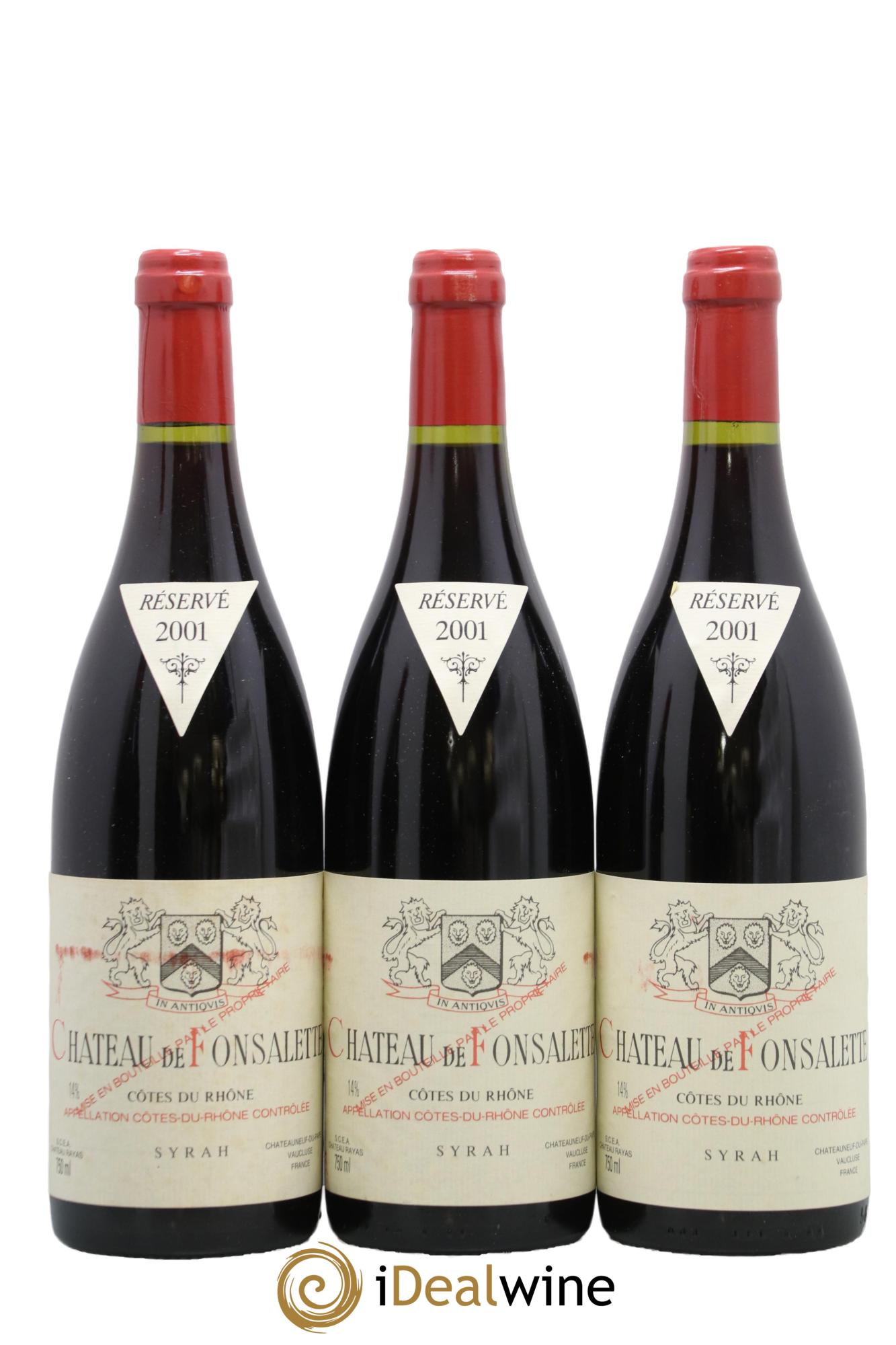Côtes-du-Rhône Cuvée Syrah Château de Fonsalette 2001 - Lot of 3 bottles - 0