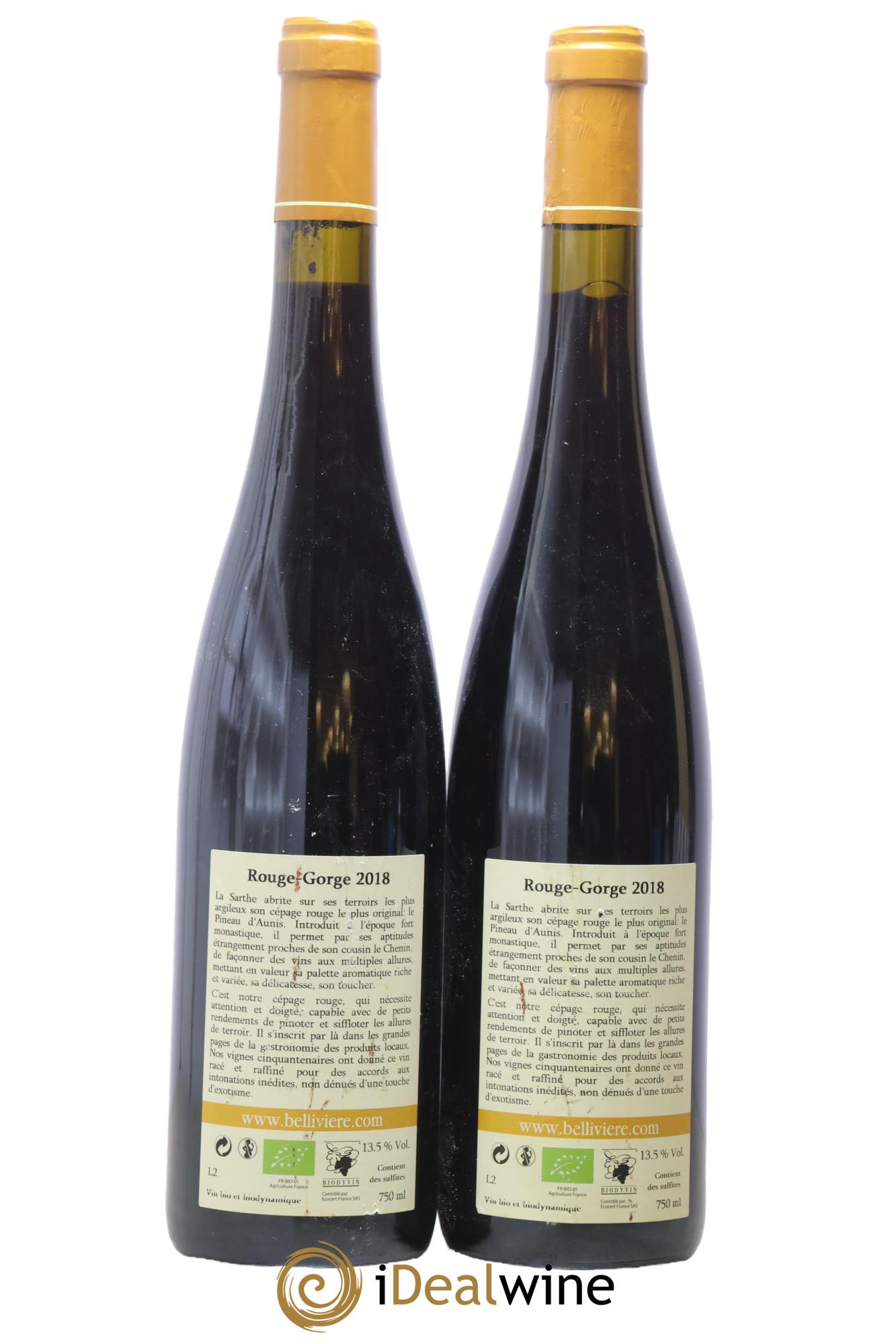 Coteaux du Loir Le Rouge Gorge Domaine de Bellivière 2018 - Lot of 2 bottles - 1