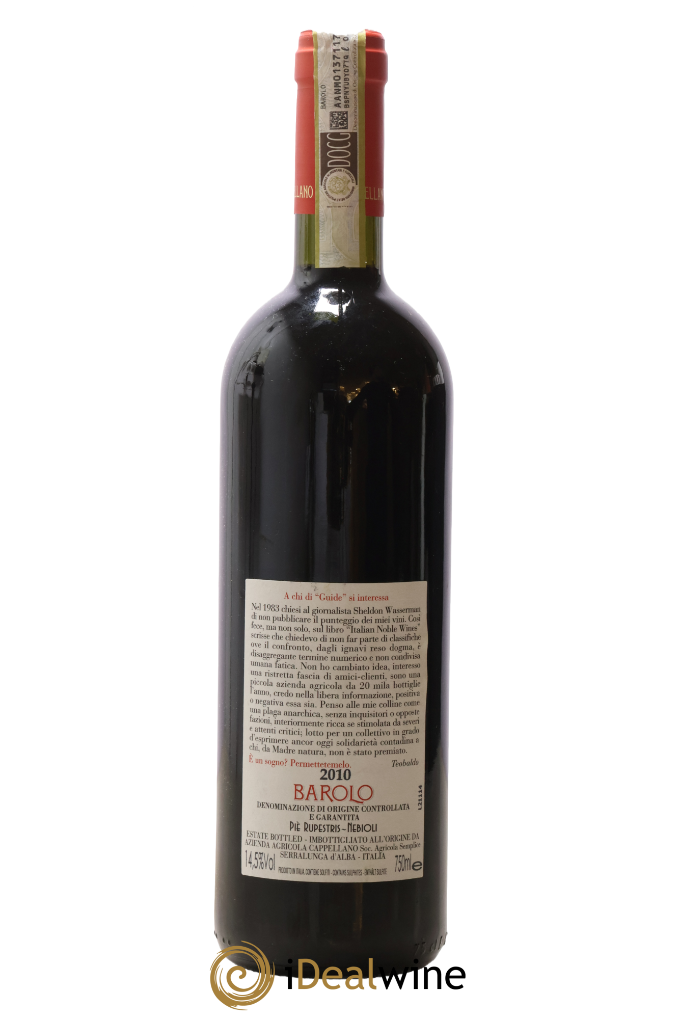 Barolo DOC Pie Rupestris Otin Fiorin Cappellano 2010 - Lot of 1 bottle - 1