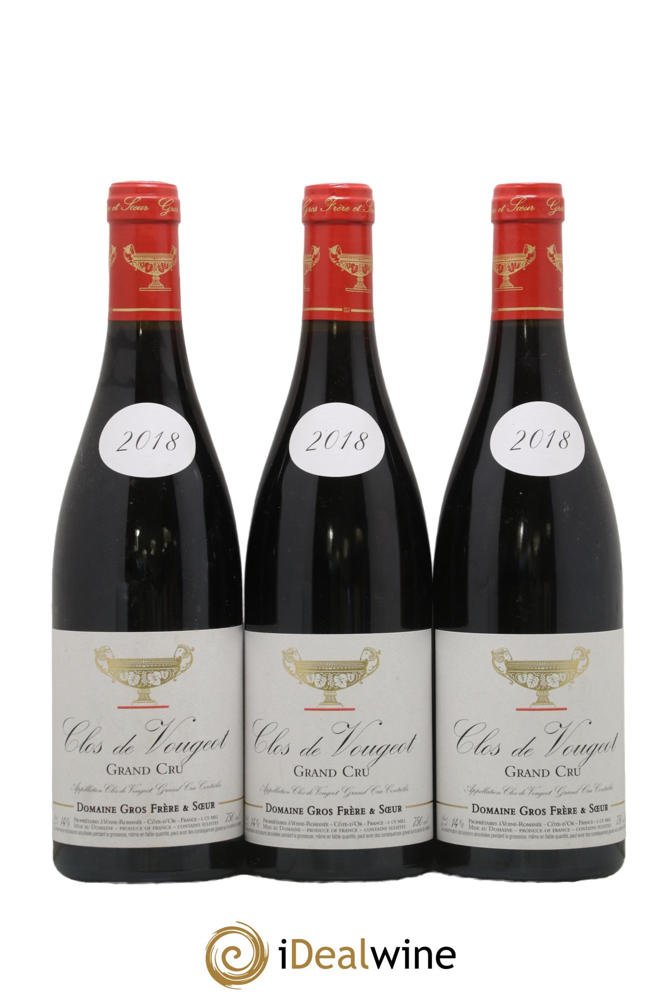 Clos de Vougeot Grand Cru Gros Frère & Soeur 2018 - Lot de 3 bouteilles - 0