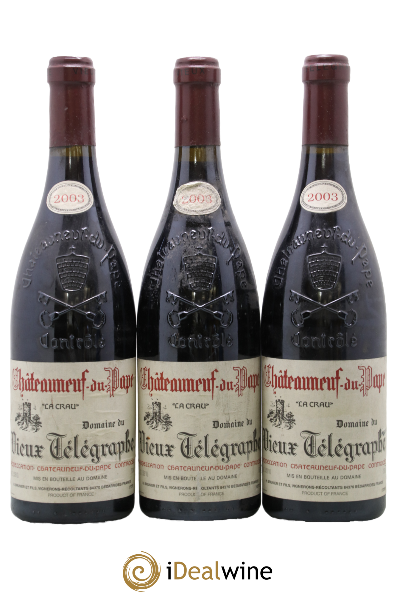 Châteauneuf-du-Pape Vieux Télégraphe (Domaine du) Vignobles Brunier 2003 - Lot of 3 bottles - 0