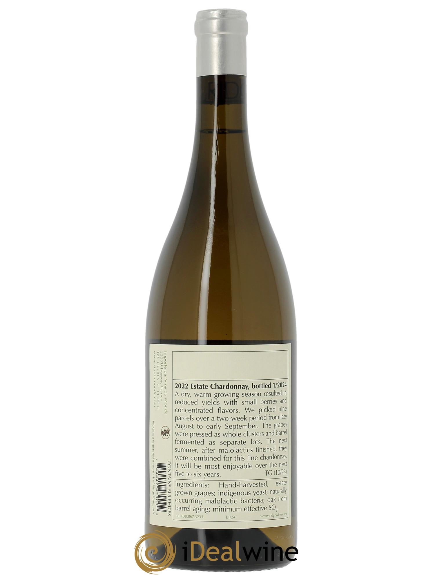 Santa Cruz Mountains Ridge Vineyards Estate Chardonnay Ridge Vineyards  2022 - Lot de 1 bouteille - 1