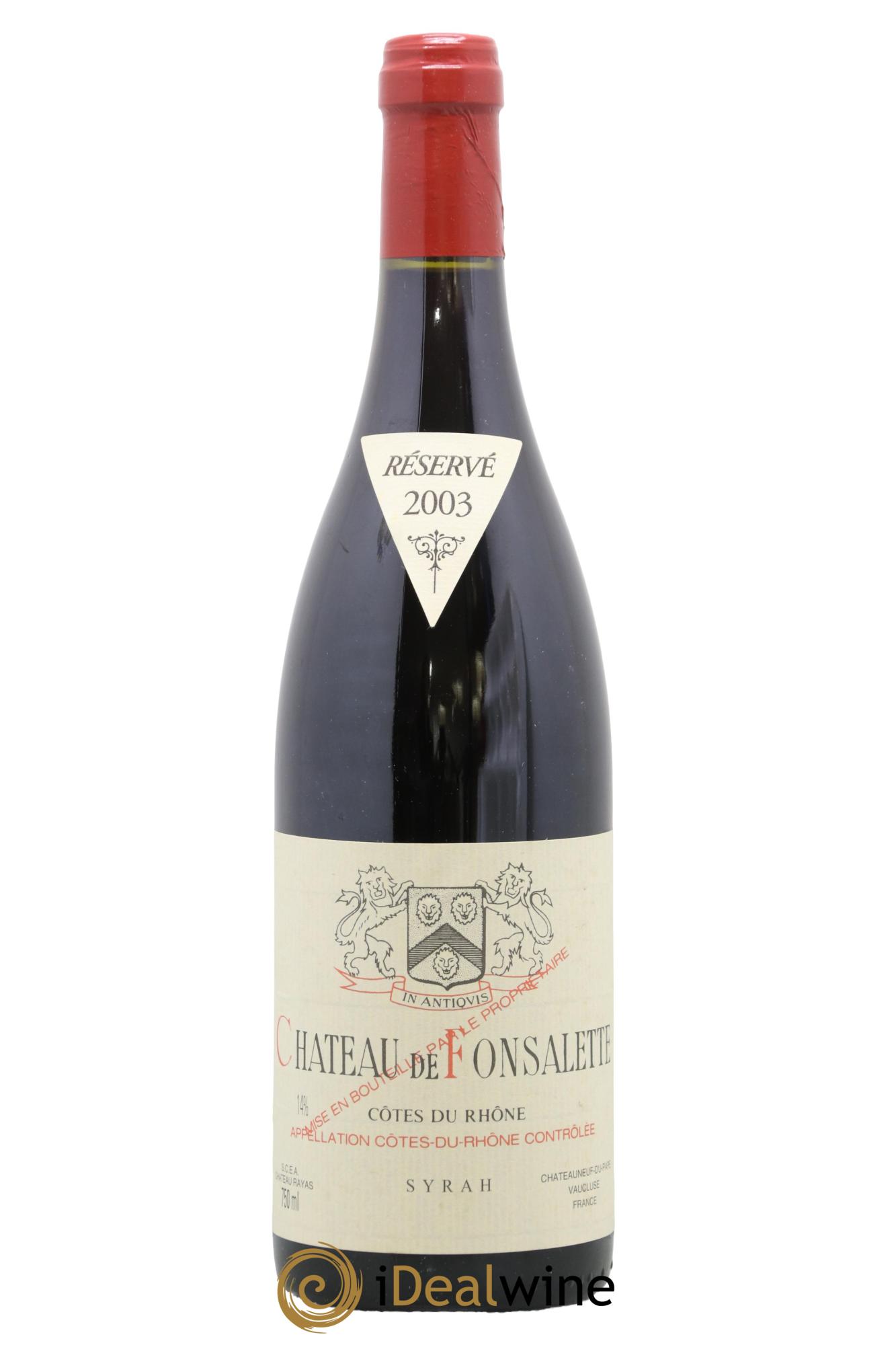 Côtes-du-Rhône Cuvée Syrah Château de Fonsalette 2003 - Lotto di 1 bottiglia - 0