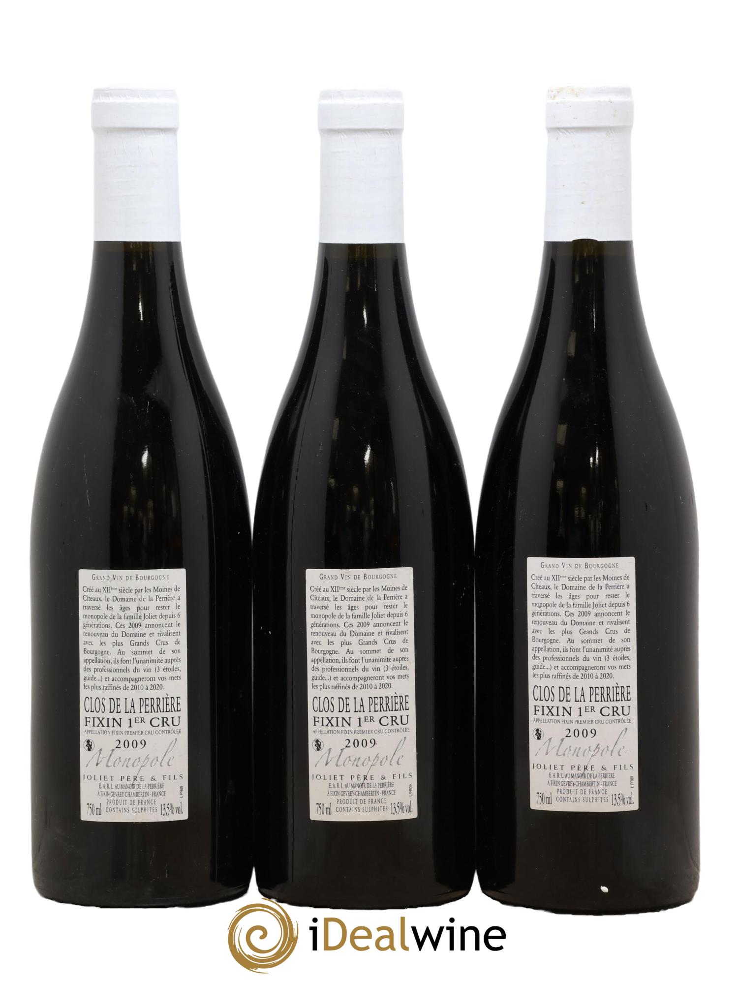 Fixin 1er Cru Clos de la Perrière Joliet Père & Fils (Domaine) 2009 - Lot of 3 bottles - 1