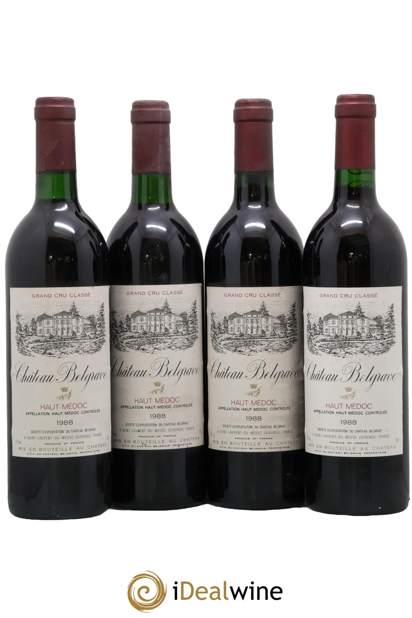 Château Belgrave 5ème Grand Cru Classé 1988 - Posten von 4 Flaschen - 0