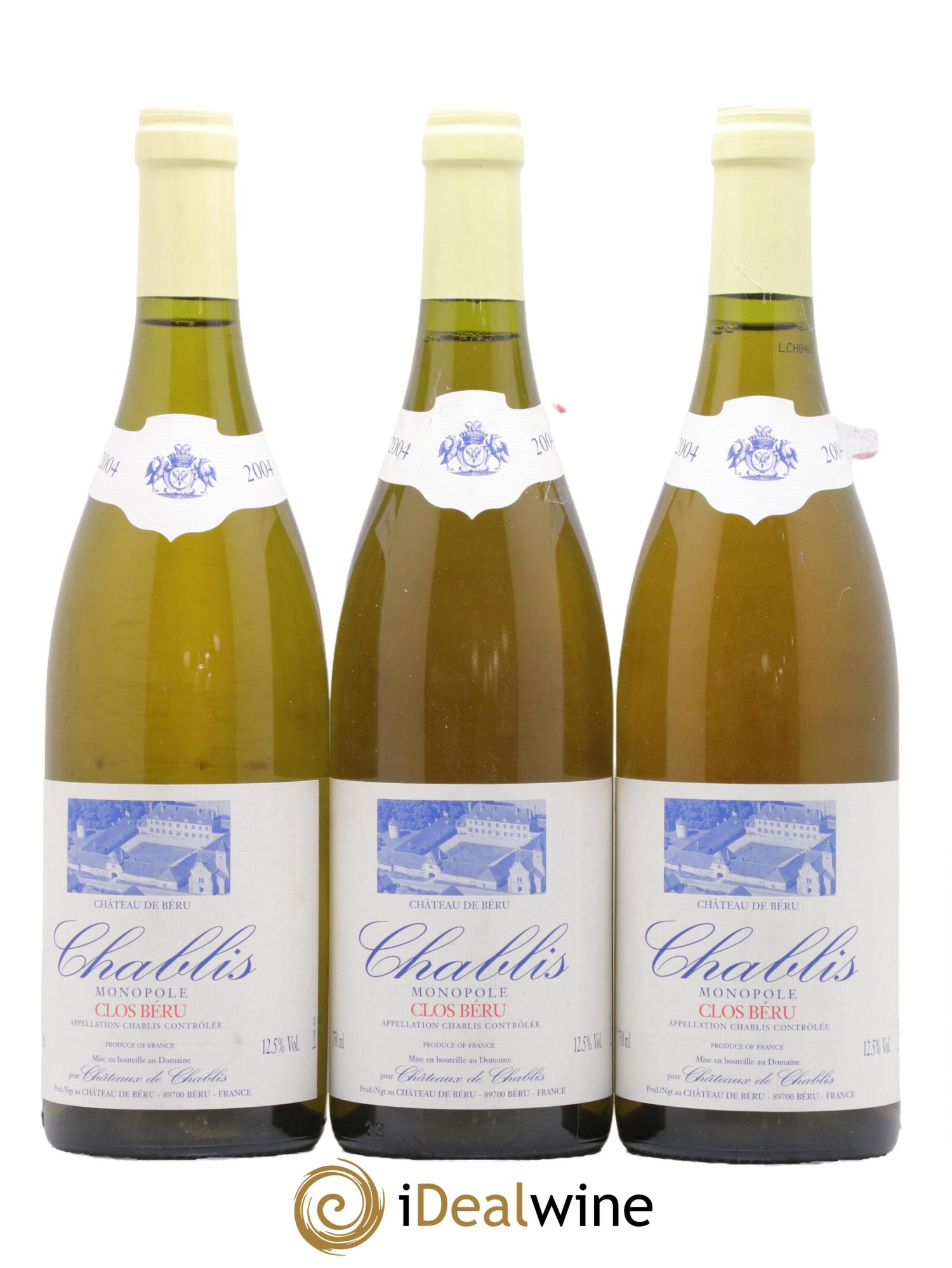 Chablis Clos Béru Monopole Château de Béru 2004 - Lot de 3 bouteilles - 0