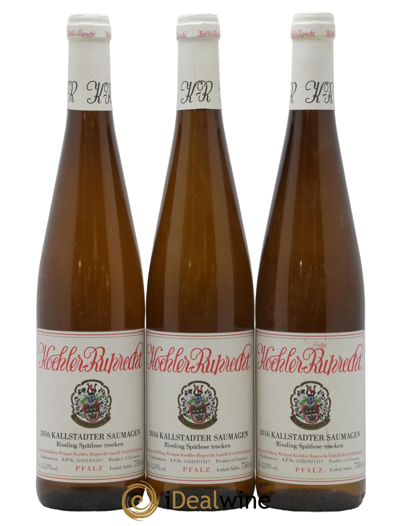 Allemagne Pfalz Kallstadter Riesling Spatlese Trocken Koehler Ruprecht 2016 - Posten von 3 Flaschen - 0