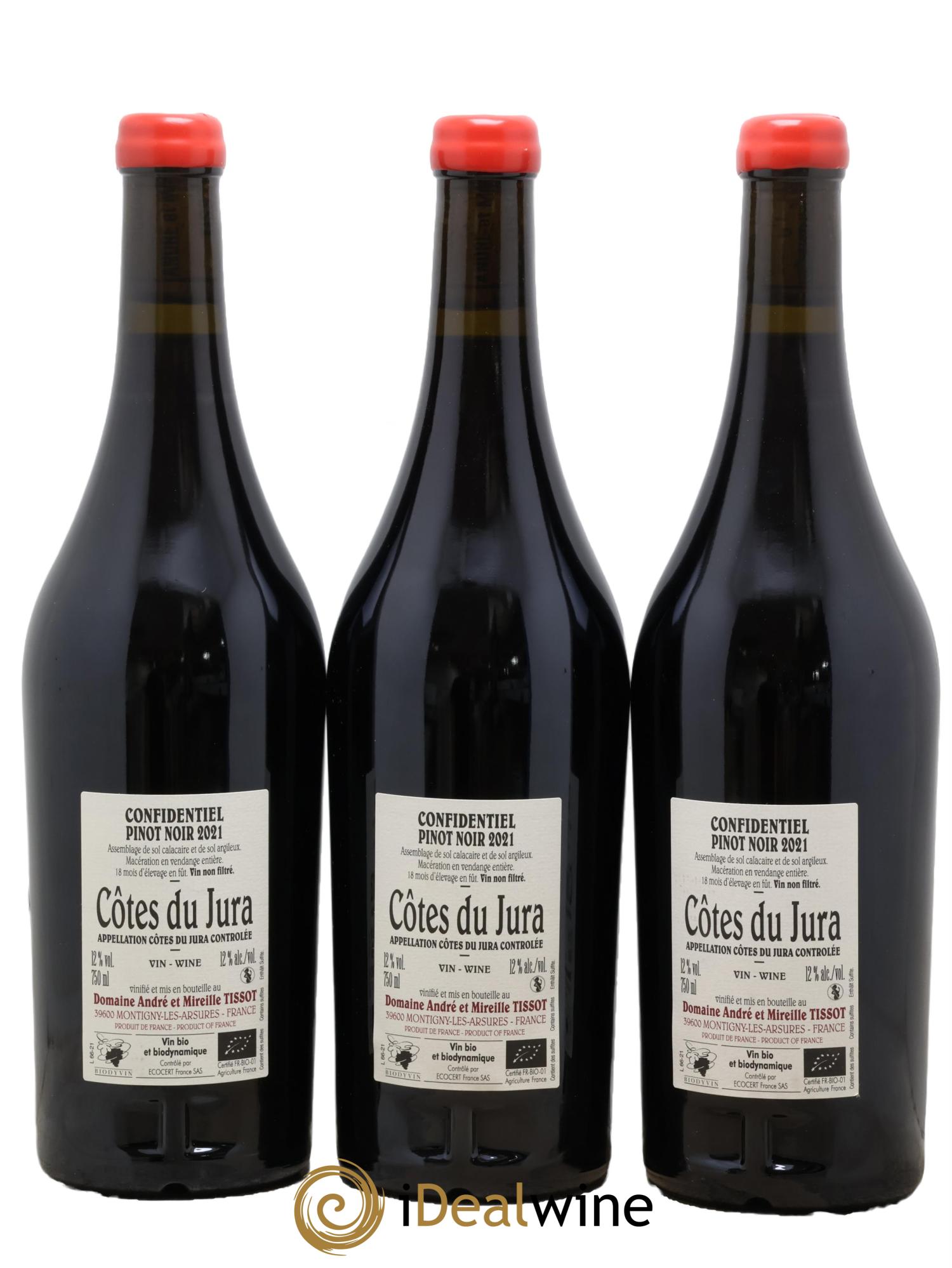Arbois Pinot noir Confidentiel Bénédicte et Stéphane Tissot 2021 - Lot de 3 bouteilles - 1
