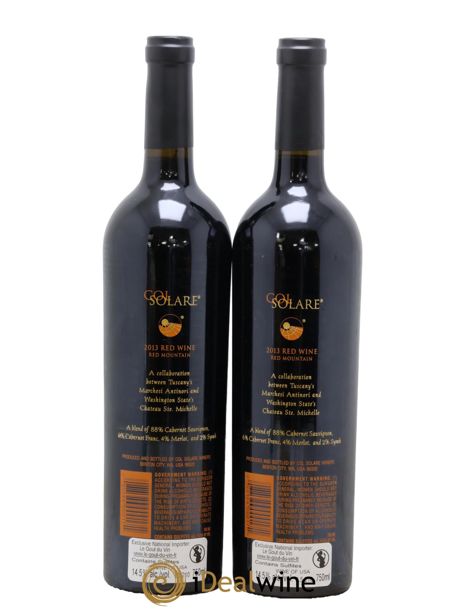 USA Washington State Red Mountain Col Solare 2013 - Lot de 2 bouteilles - 1