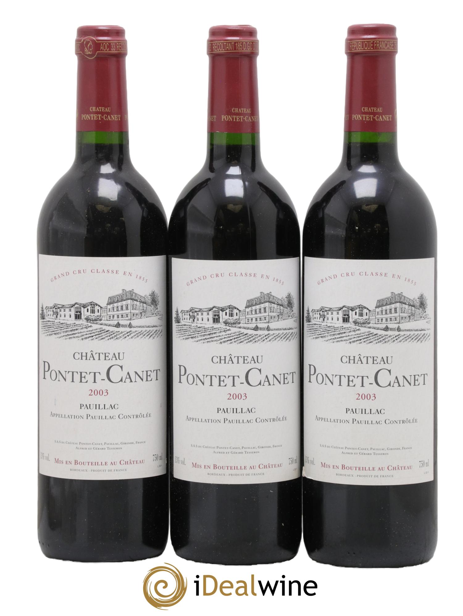 Château Pontet Canet 5ème Grand Cru Classé 2003 - Lot de 3 bouteilles - 0