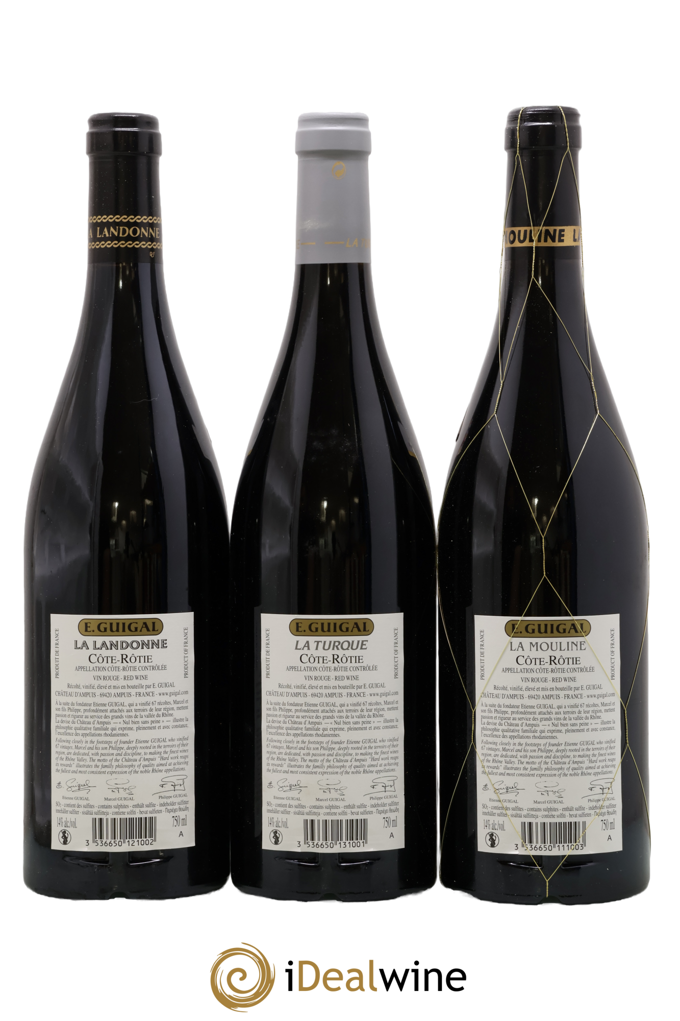 Côte-Rôtie Guigal Trilogie La Turque - La Landonne - La Mouline 2015 - Lot de 3 bouteilles - 1