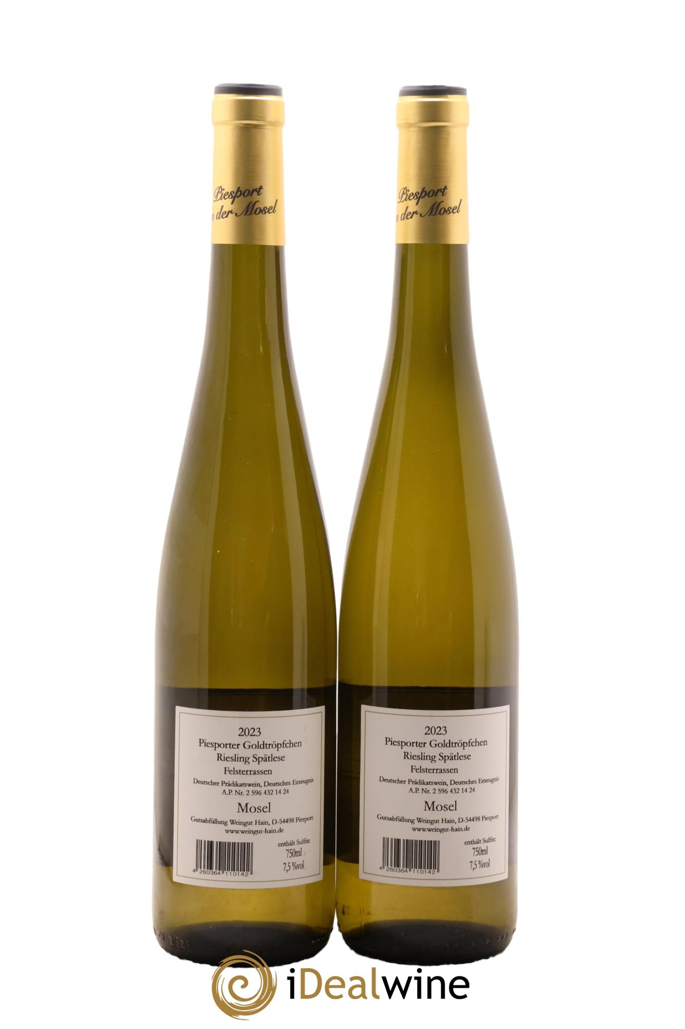 Allemagne Mosel-Saar Piesporter Goldtropfchen Riesling Spatlese Felsterrassen Kurt Hain 2023 - Lot de 2 bouteilles - 1