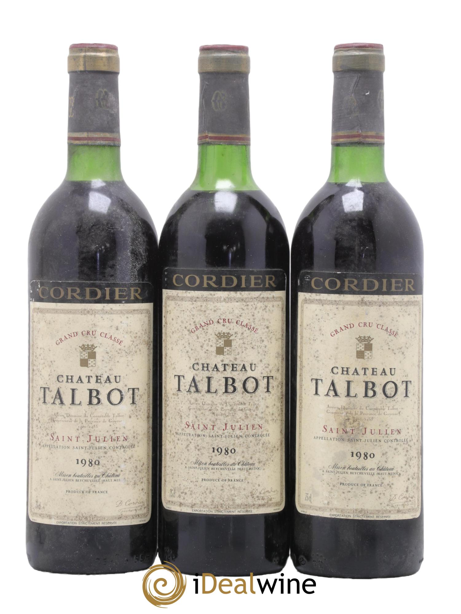 Château Talbot 4ème Grand Cru Classé 1980 - Lot de 3 bouteilles - 0