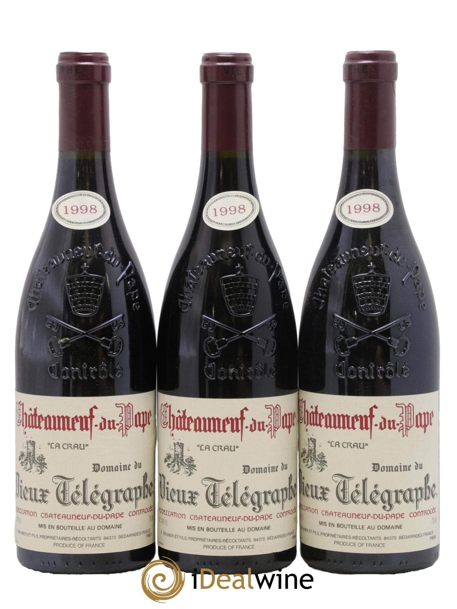 Châteauneuf-du-Pape Vieux Télégraphe (Domaine du) Vignobles Brunier 1998 - Posten von 3 Flaschen - 0
