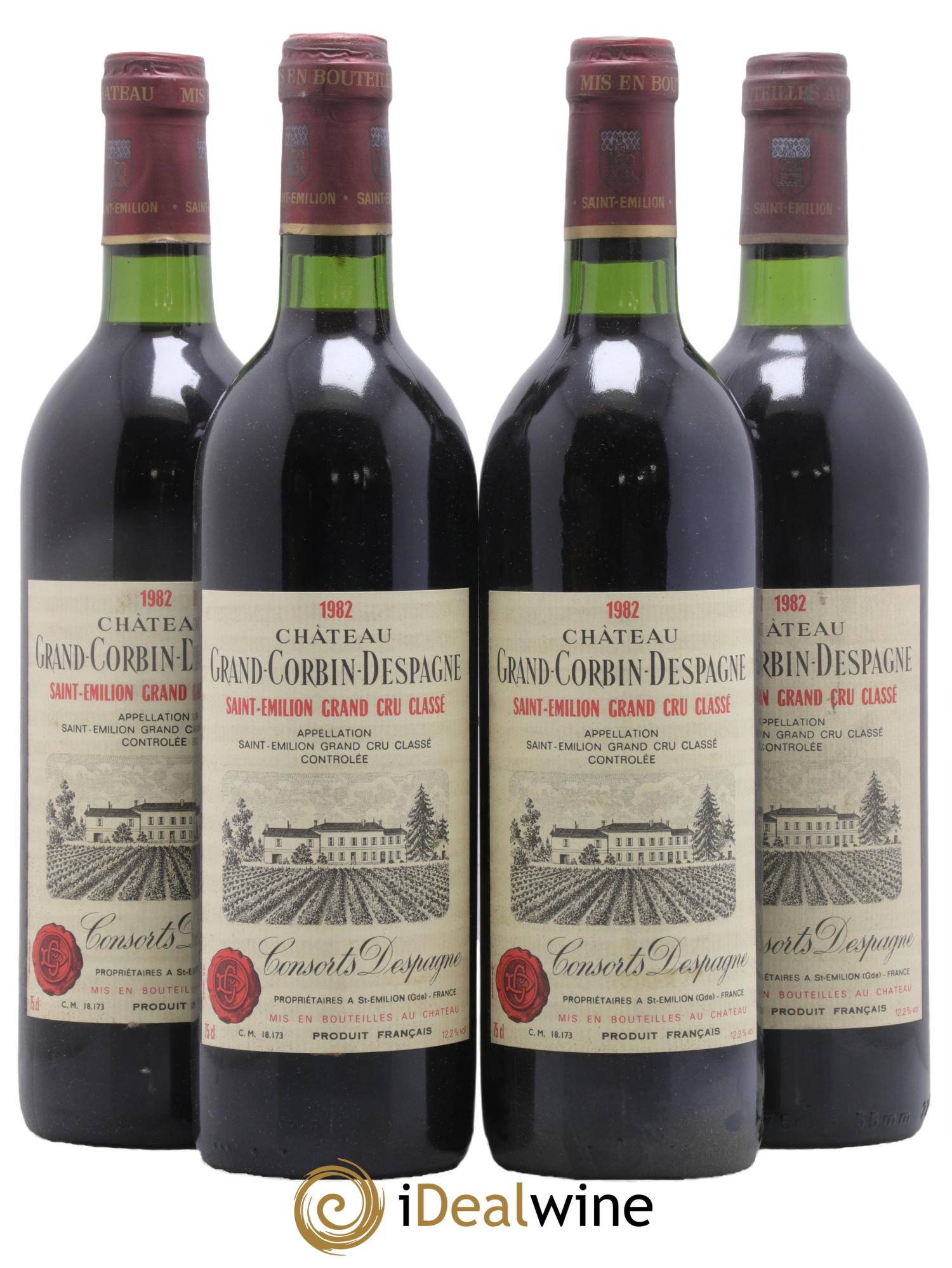 Château Grand Corbin Despagne Grand Cru Classé 1982 - Lot de 4 bouteilles - 0