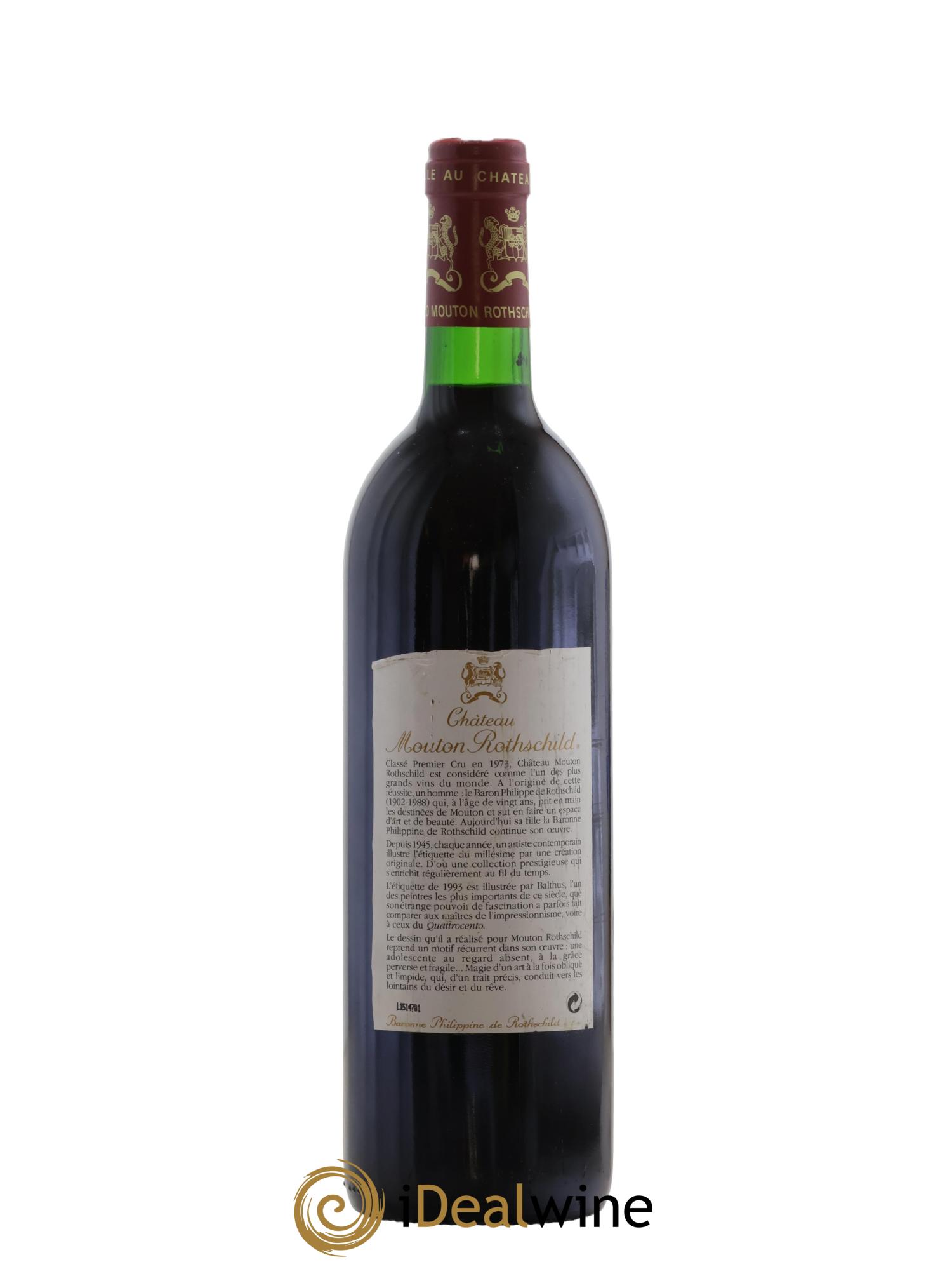 Château Mouton Rothschild 1er Grand Cru Classé 1993 - Lot de 1 bouteille - 1